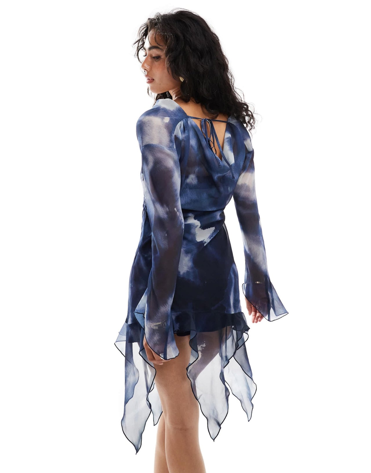ASOS DESIGN long sleeve asym frill pep hem mini dress - ASOS Sample Sale EU Store
