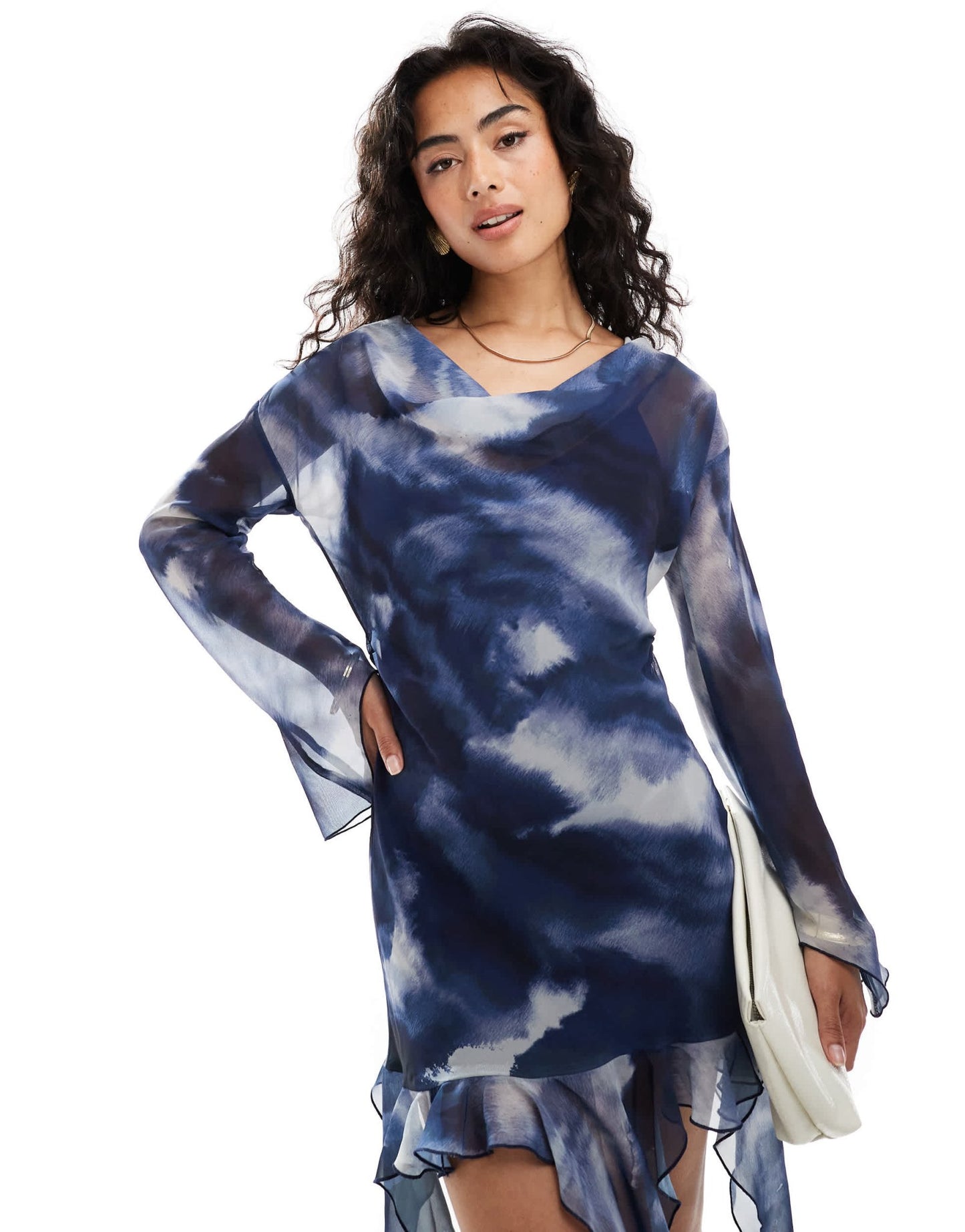 ASOS DESIGN long sleeve asym frill pep hem mini dress - ASOS Sample Sale EU Store