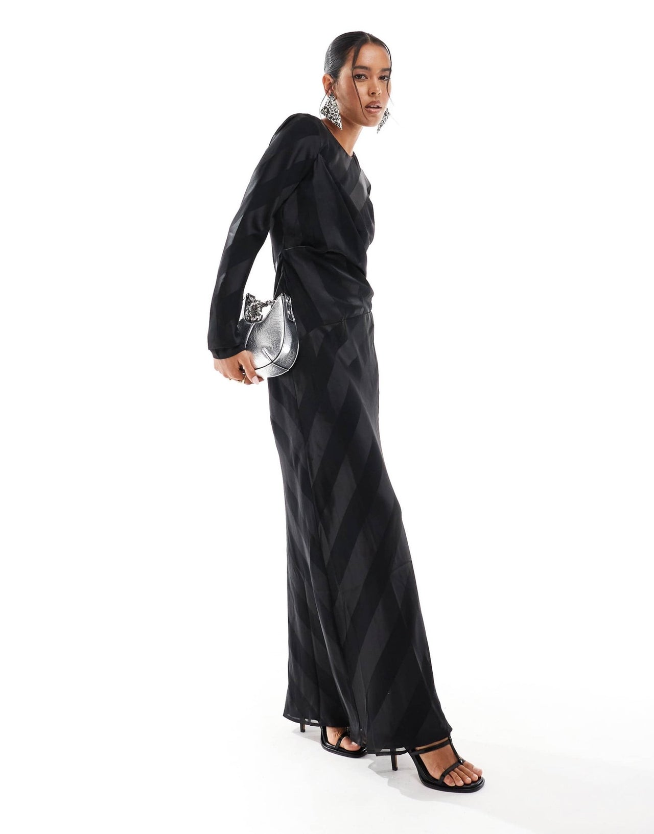 ASOS DESIGN long sleeve draped striped maxi dress in black - ASOS Sample Sale EU Store
