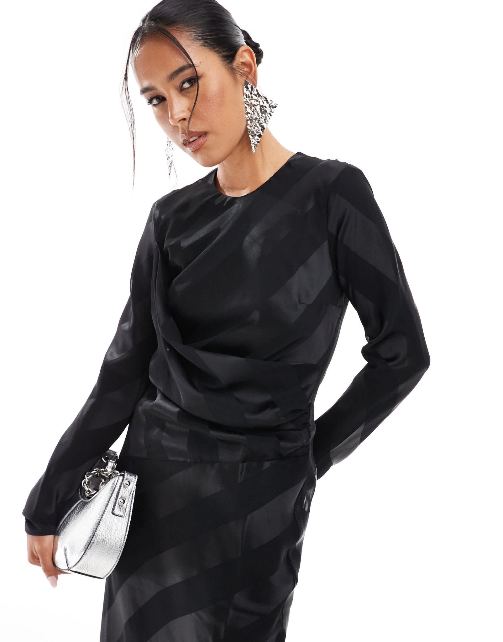 ASOS DESIGN long sleeve draped striped maxi dress in black - ASOS Sample Sale EU Store
