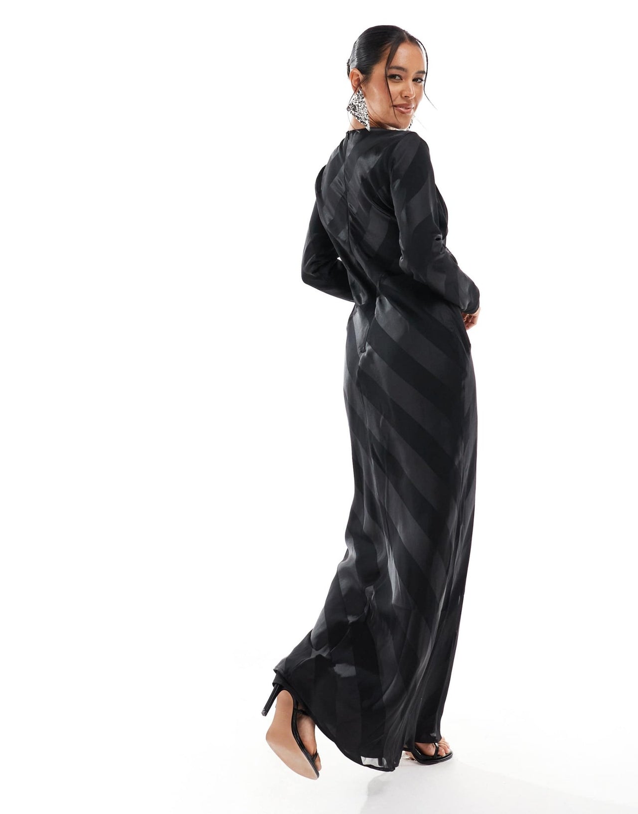 ASOS DESIGN long sleeve draped striped maxi dress in black - ASOS Sample Sale EU Store