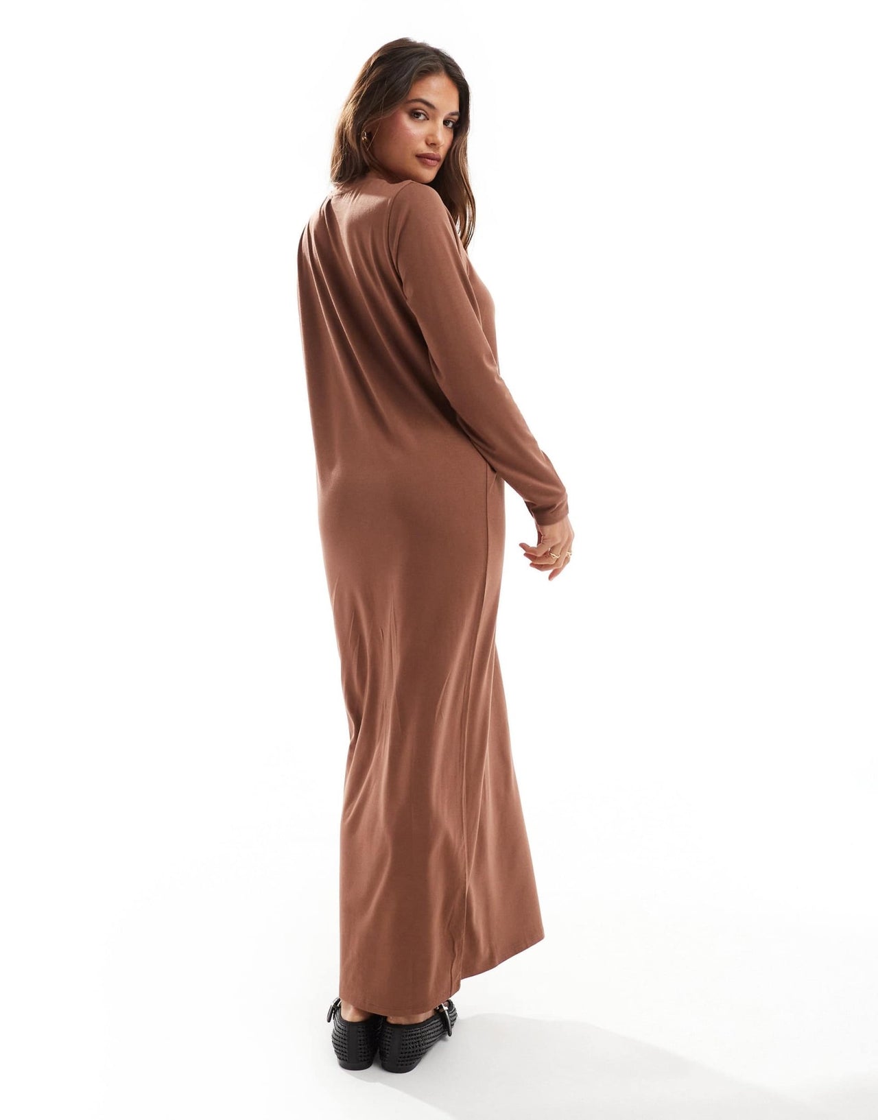 ASOS DESIGN long sleeve maxi t-shirt dress in light chocolate - ASOS Sample Sale EU Store