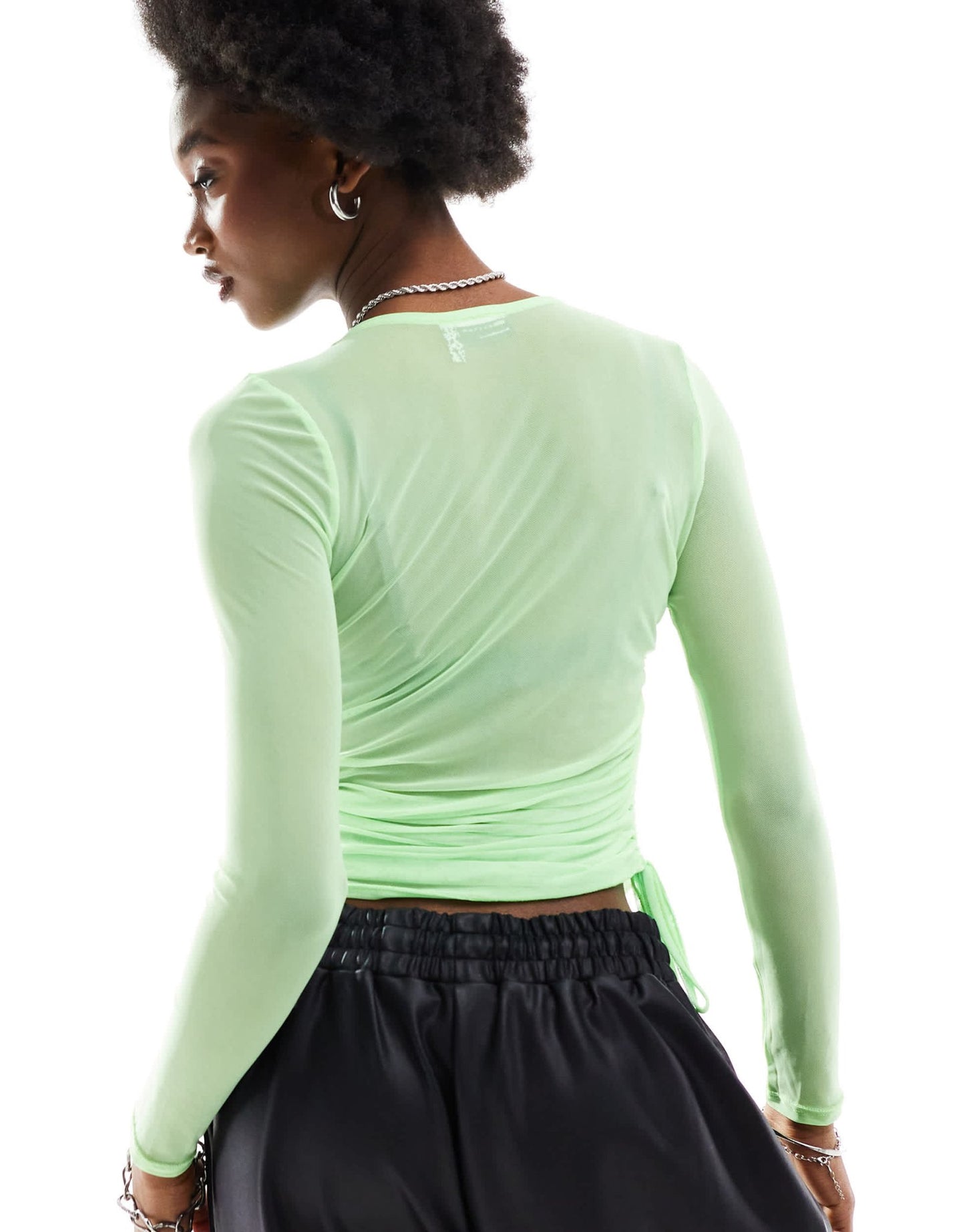 ASOS DESIGN long sleeve mesh top with ruched sides in light green - ASOS Sample Sale EU Store