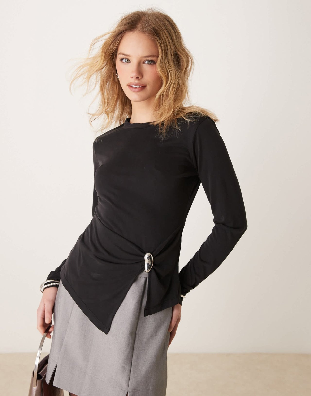ASOS DESIGN long sleeve modal twist top with silver trim in black - ASOS Sample Sale EU Store