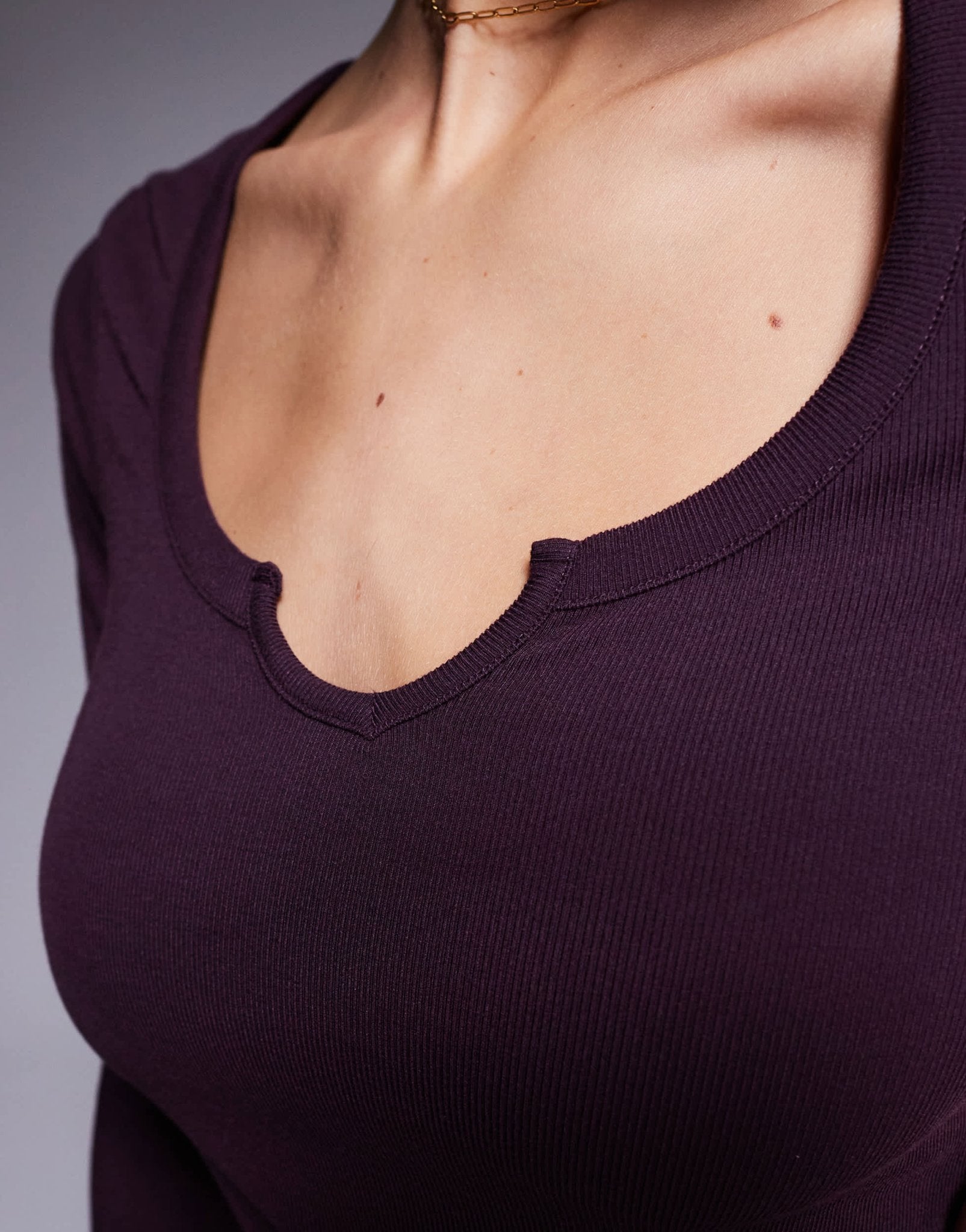 ASOS DESIGN long sleeve ribbed top with notch detail in plum - ASOS Sample Sale EU Store
