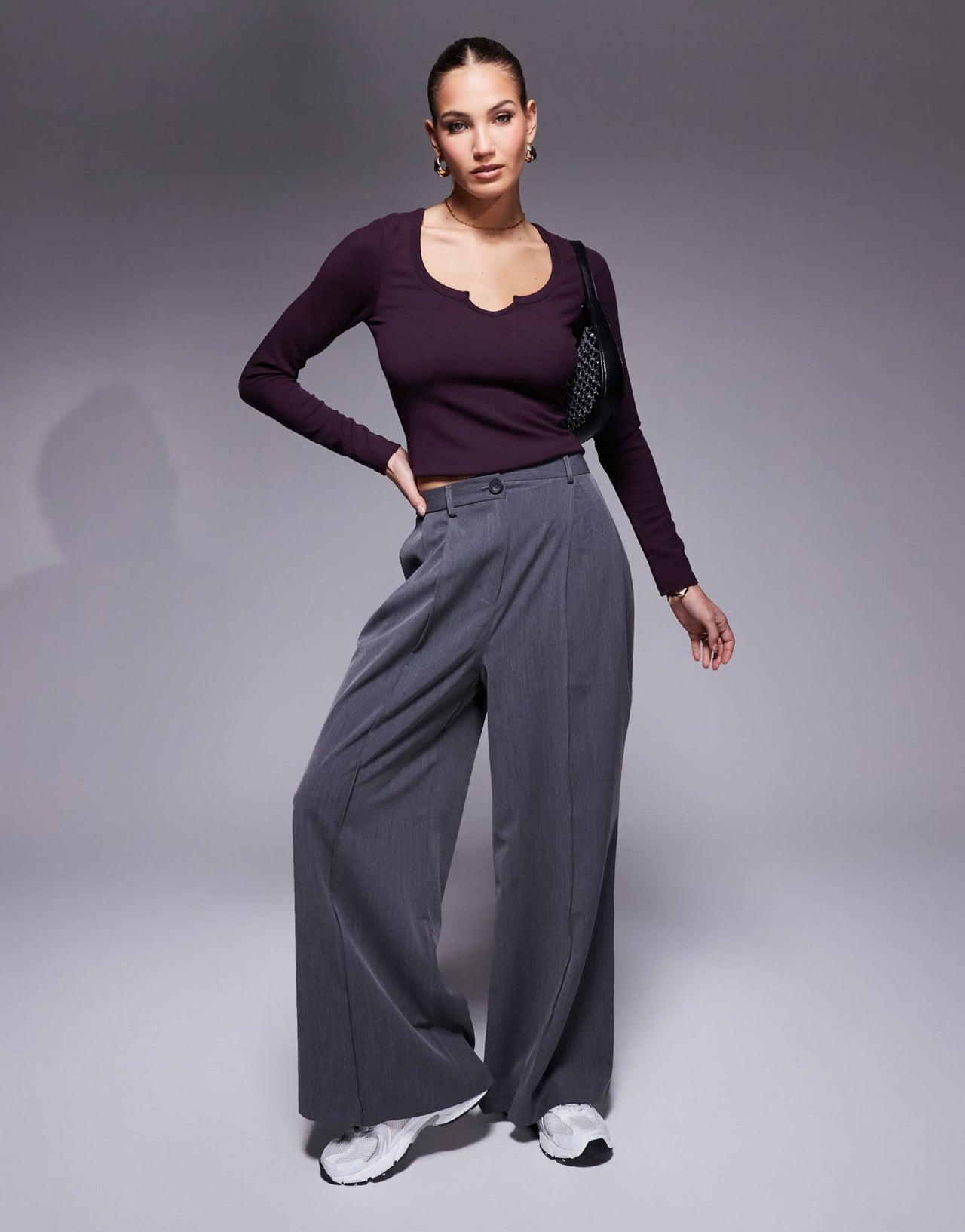 ASOS DESIGN long sleeve ribbed top with notch detail in plum - ASOS Sample Sale EU Store