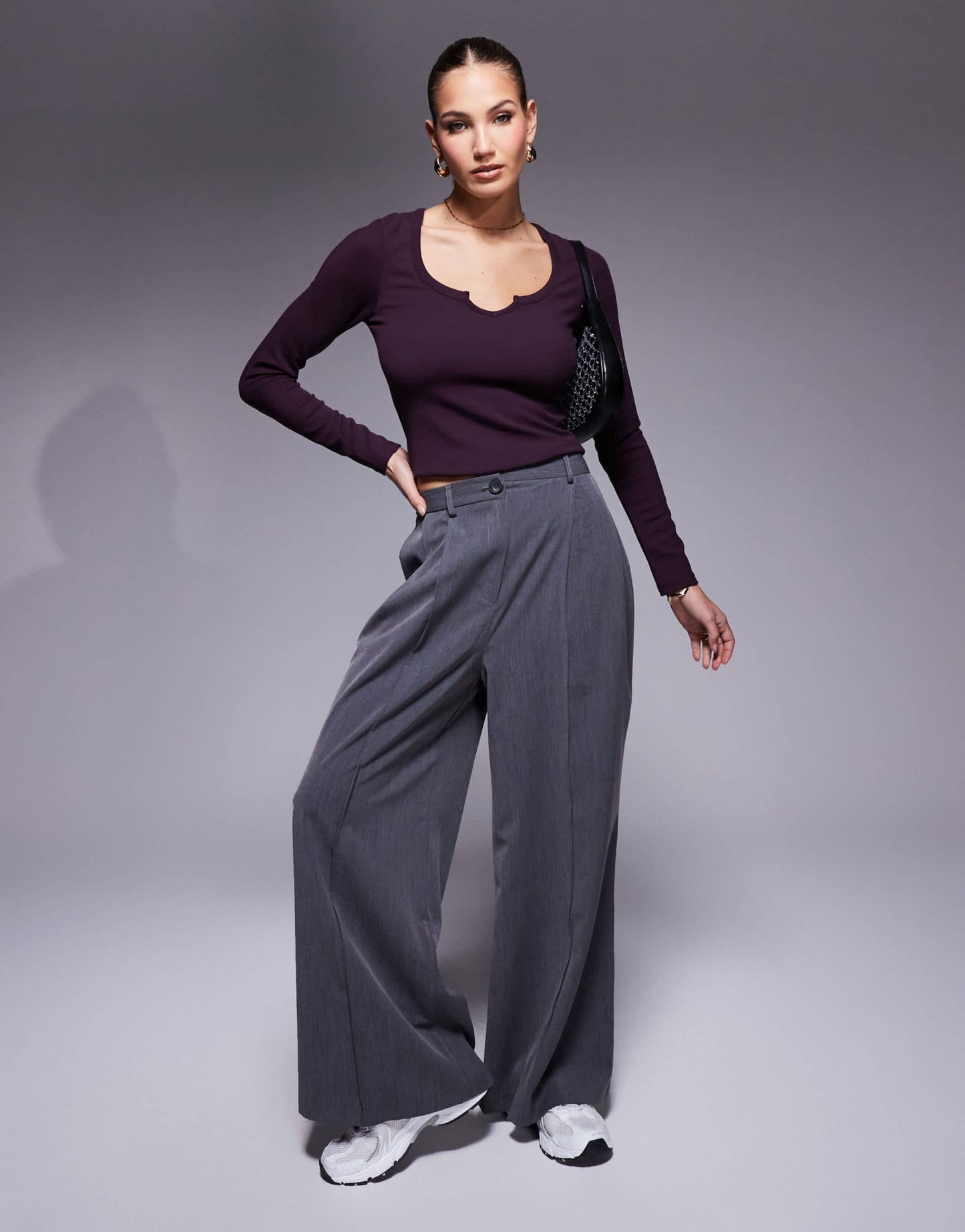 ASOS DESIGN long sleeve ribbed top with notch detail in plum - ASOS Sample Sale EU Store
