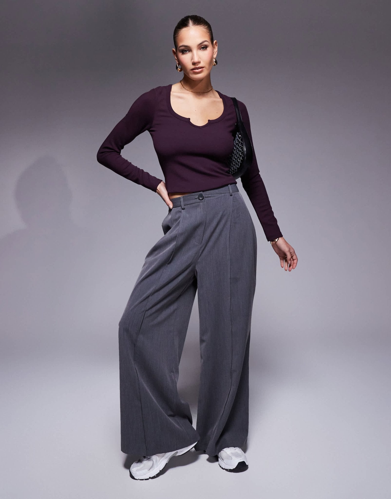 ASOS DESIGN long sleeve ribbed top with notch detail in plum - ASOS Sample Sale EU Store