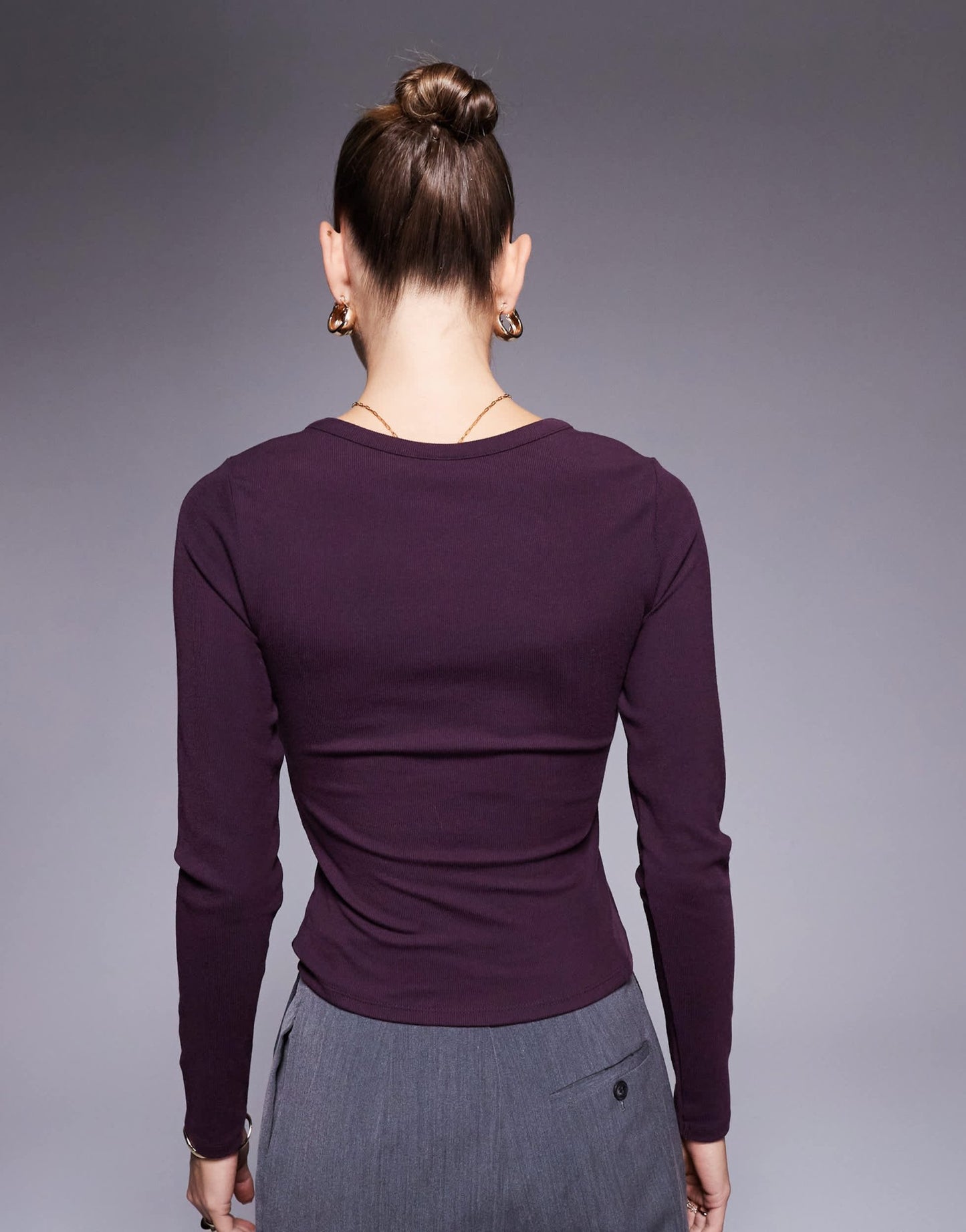 ASOS DESIGN long sleeve ribbed top with notch detail in plum - ASOS Sample Sale EU Store