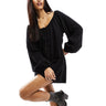 ASOS DESIGN long sleeve romper playsuit with bead detailing in black