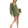 ASOS DESIGN long sleeve romper playsuit with bead detailing in khaki