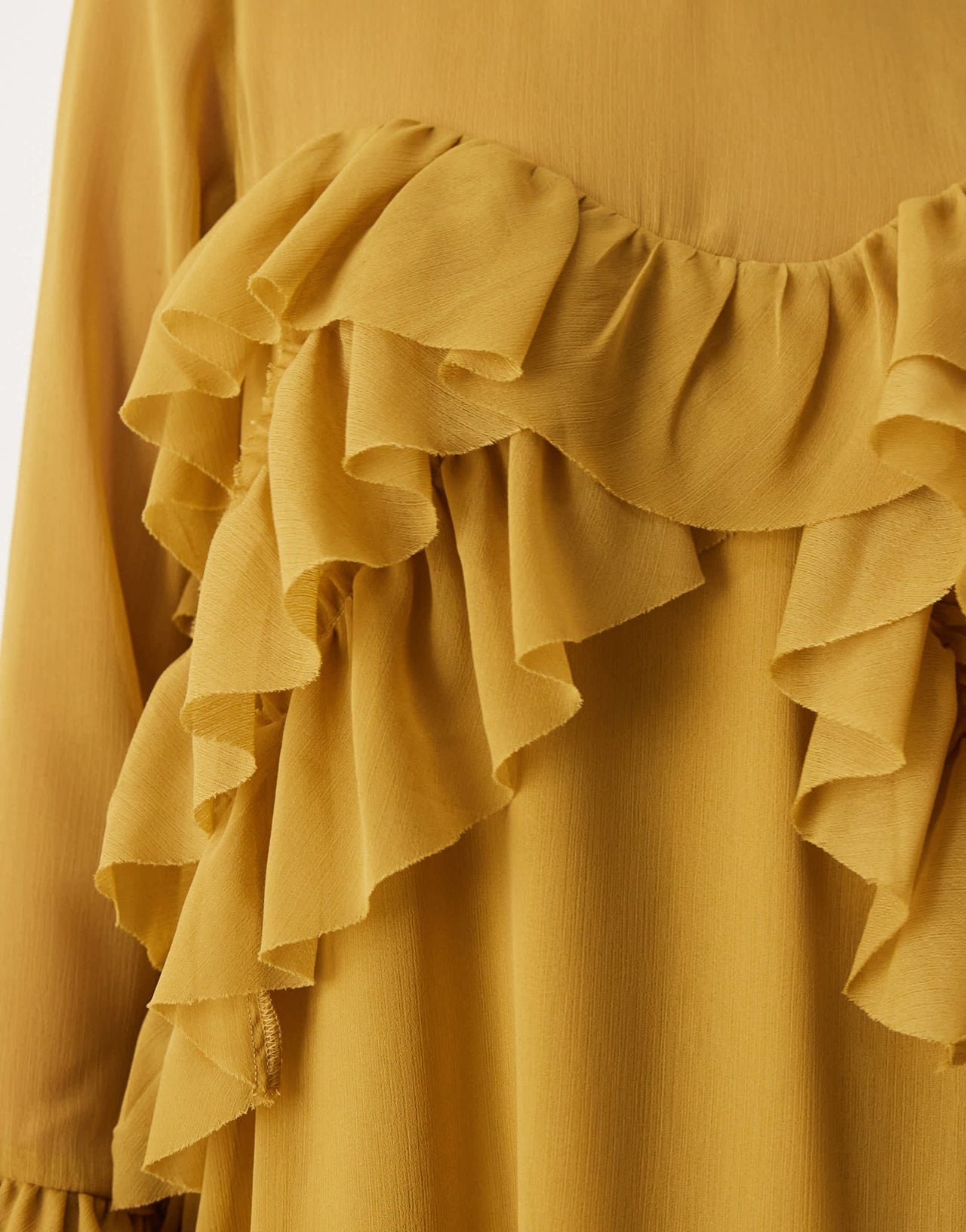 ASOS DESIGN long sleeve ruffle tiered mini dress in ochre - ASOS Sample Sale EU Store