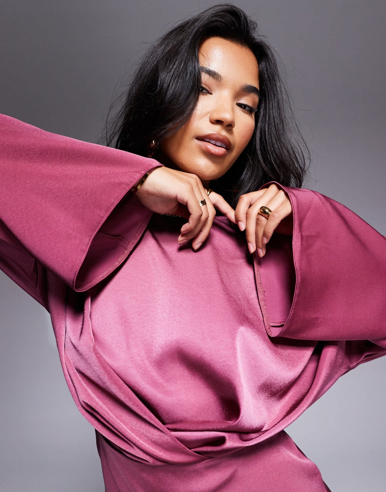 ASOS DESIGN long sleeve satin batwing mini dress in orchid - ASOS Sample Sale EU Store