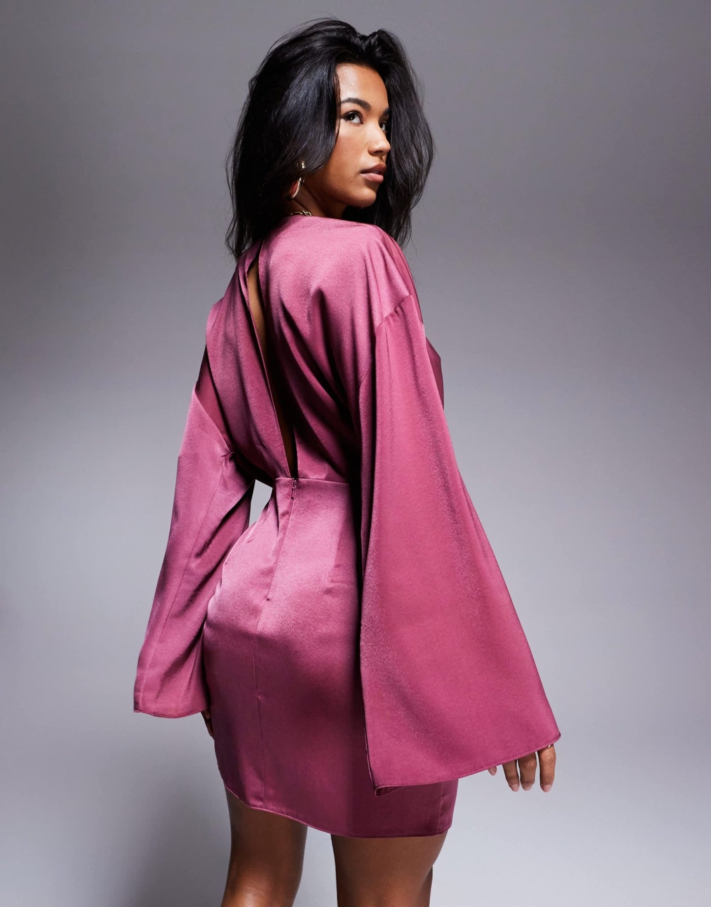 ASOS DESIGN long sleeve satin batwing mini dress in orchid - ASOS Sample Sale EU Store