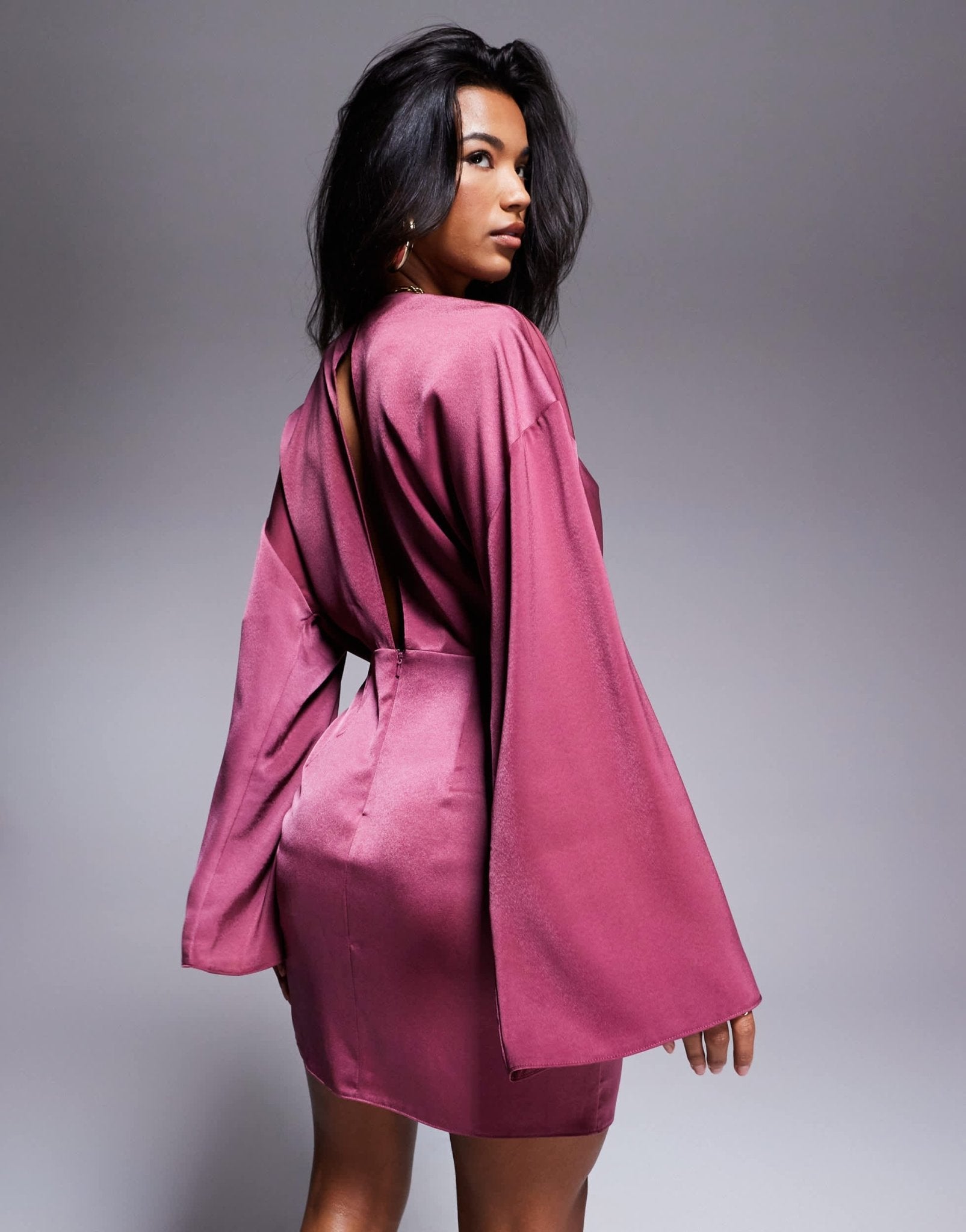 ASOS DESIGN long sleeve satin batwing mini dress in orchid - ASOS Sample Sale EU Store