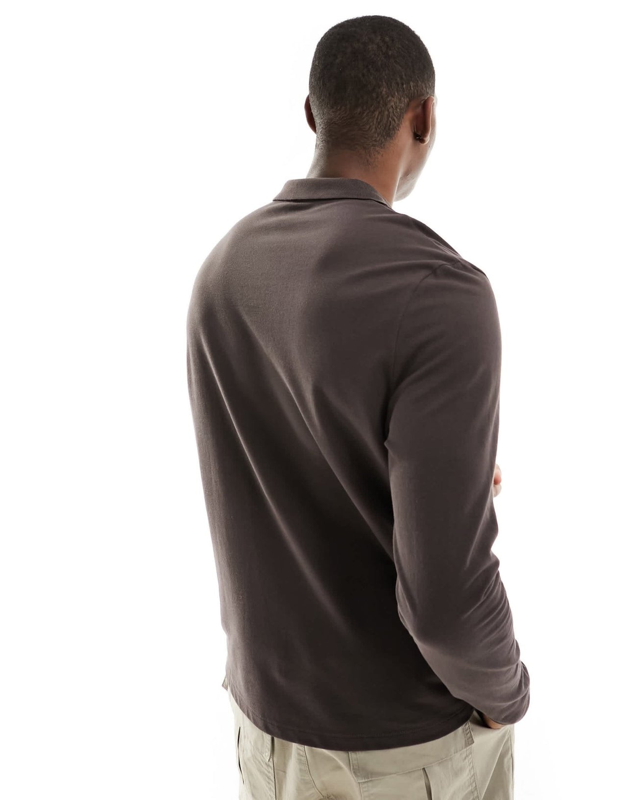 ASOS DESIGN long sleeve smart pique polo in brown - ASOS Sample Sale EU Store