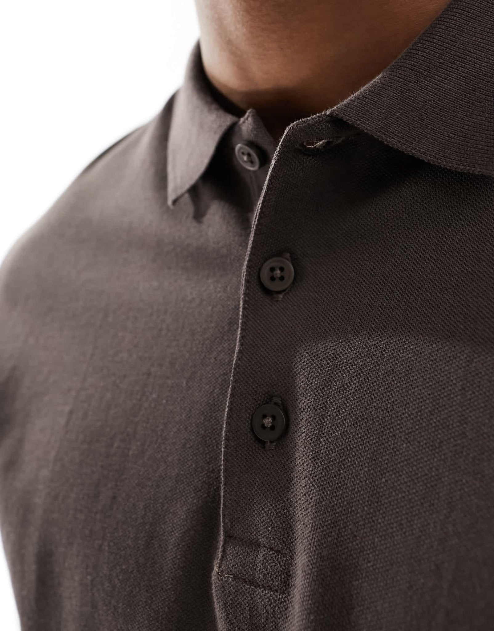 ASOS DESIGN long sleeve smart pique polo in brown - ASOS Sample Sale EU Store
