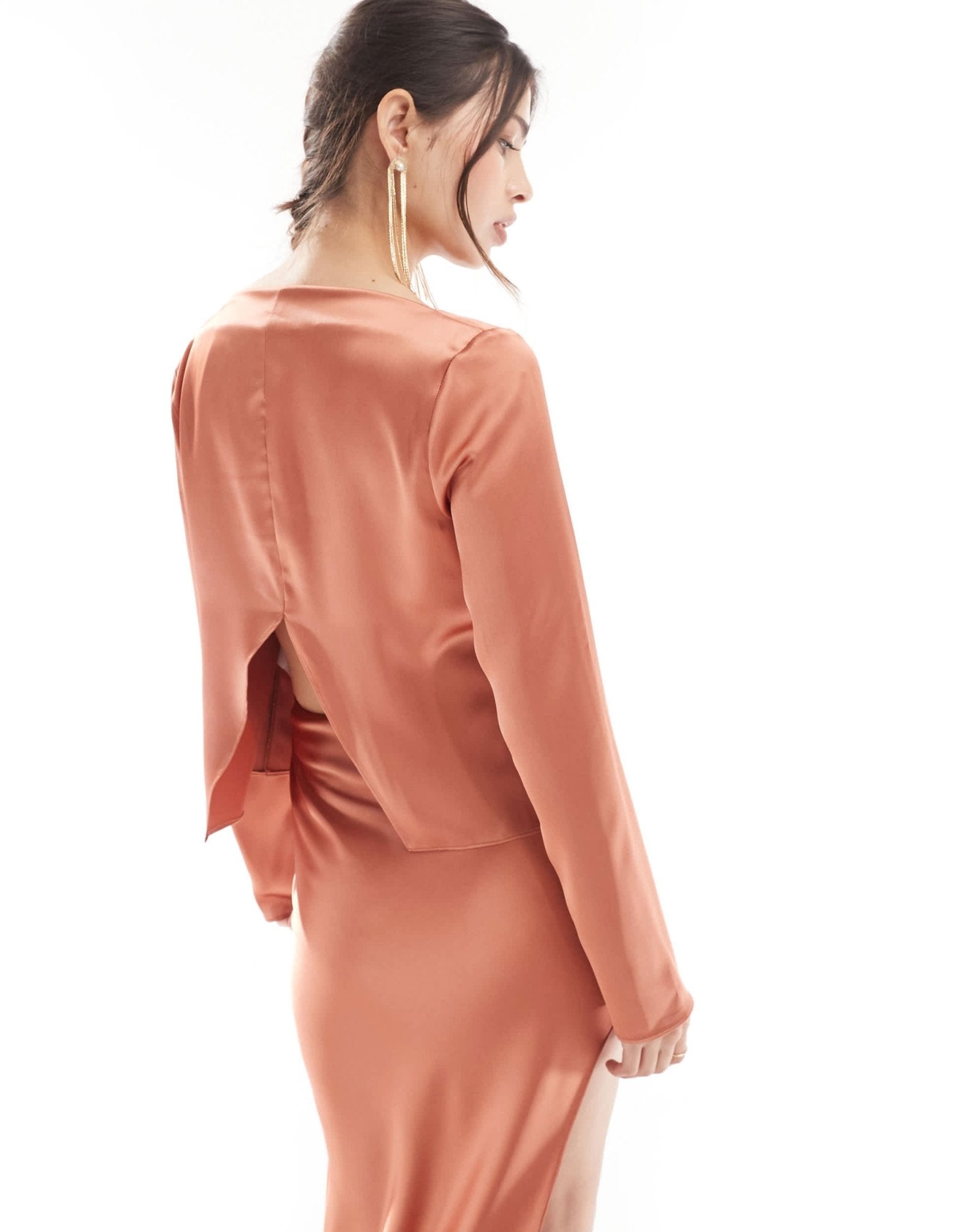 ASOS DESIGN long sleeve top with vent back co - ord in brown - ASOS Sample Sale EU Store