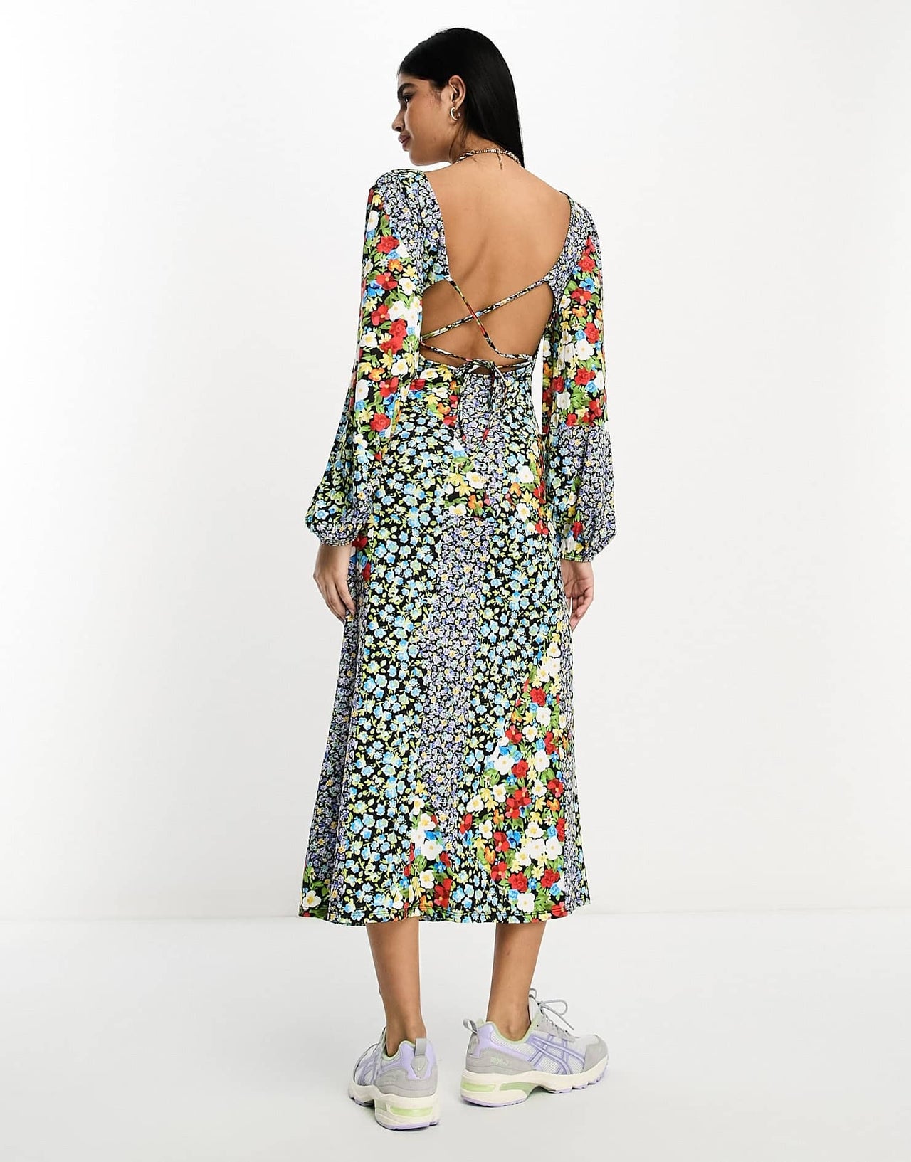 ASOS DESIGN long sleeve v neck midi dress in mixed print - ASOS Sample Sale EU Store
