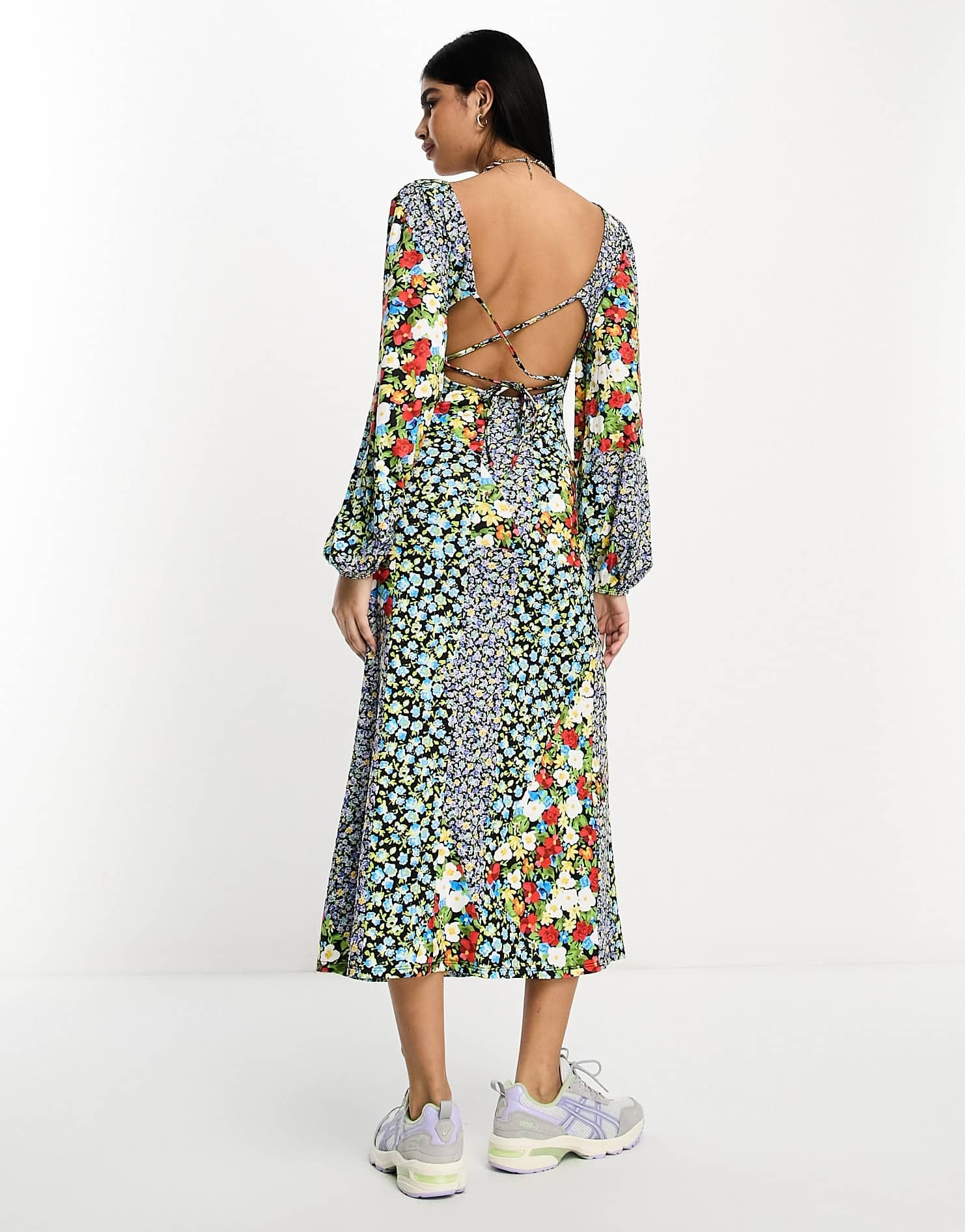 ASOS DESIGN long sleeve v neck midi dress in mixed print - ASOS Sample Sale EU Store