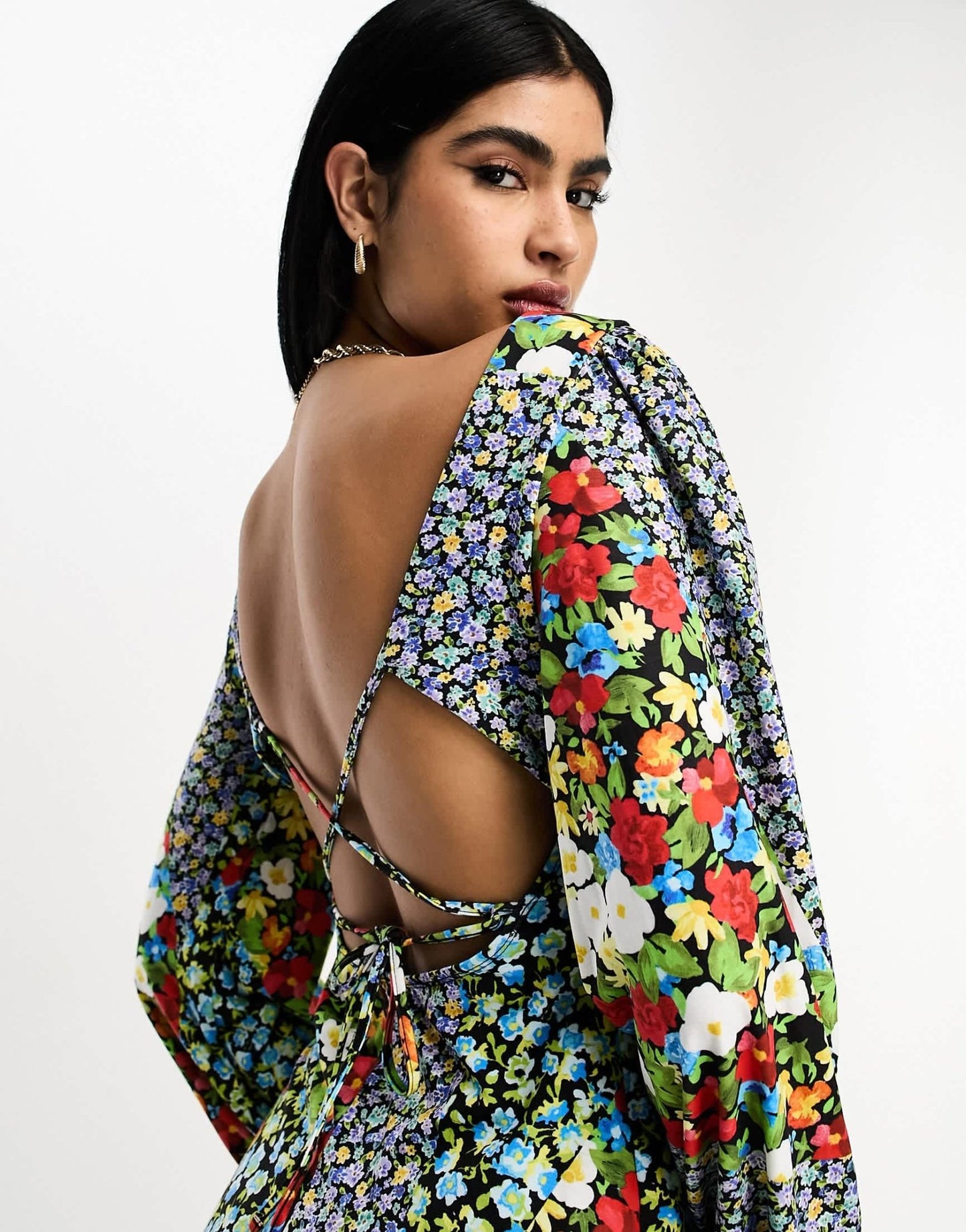 ASOS DESIGN long sleeve v neck midi dress in mixed print - ASOS Sample Sale EU Store