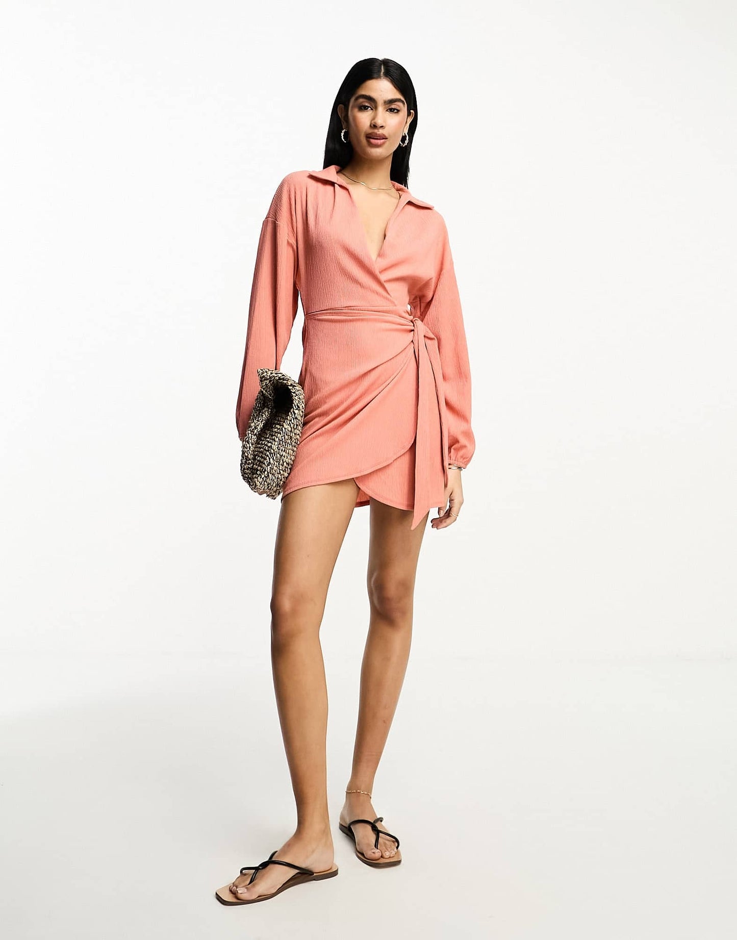 ASOS DESIGN long sleeve v neck wrap mini dress in rust - ASOS Sample Sale EU Store