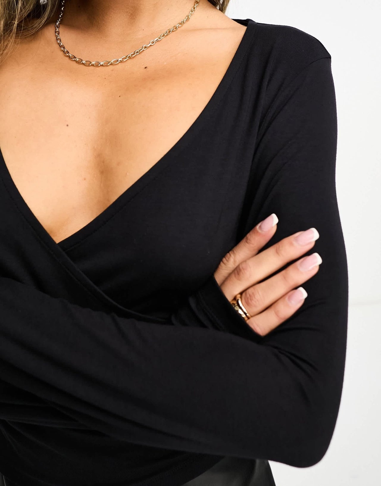 ASOS DESIGN long sleeve wrap top in black - ASOS Sample Sale EU Store