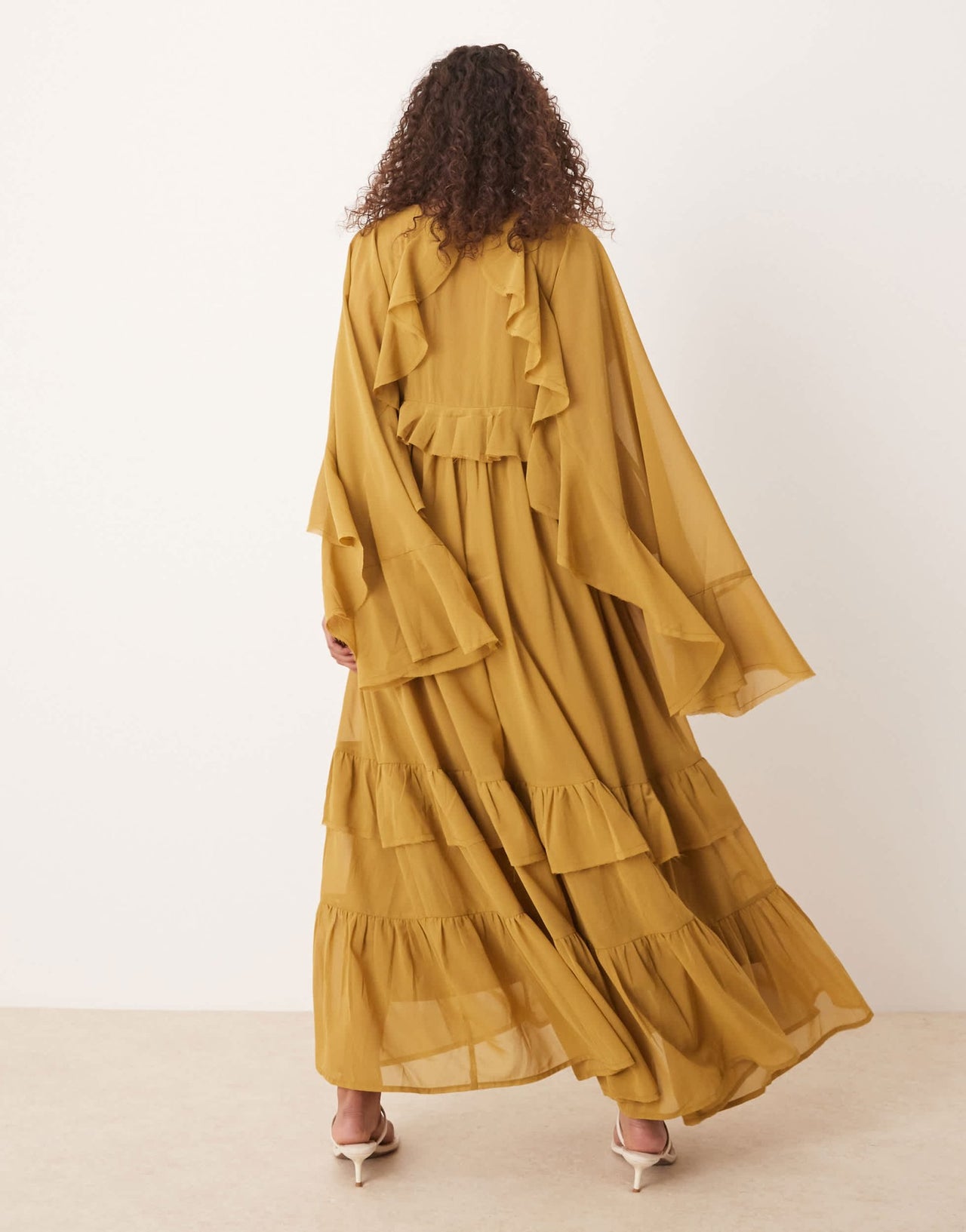 ASOS DESIGN long sleeved v neck midaxi dress with tie details in olive - ASOS Sample Sale EU Store