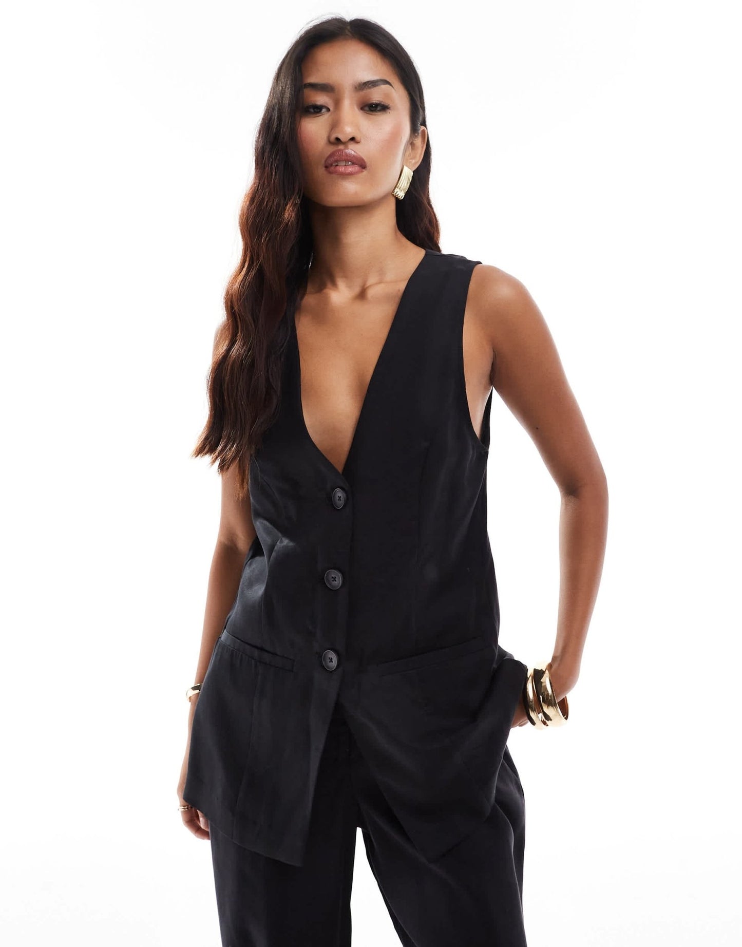 ASOS DESIGN longline waistcoat co - ord in washed black - ASOS Sample Sale EU Store