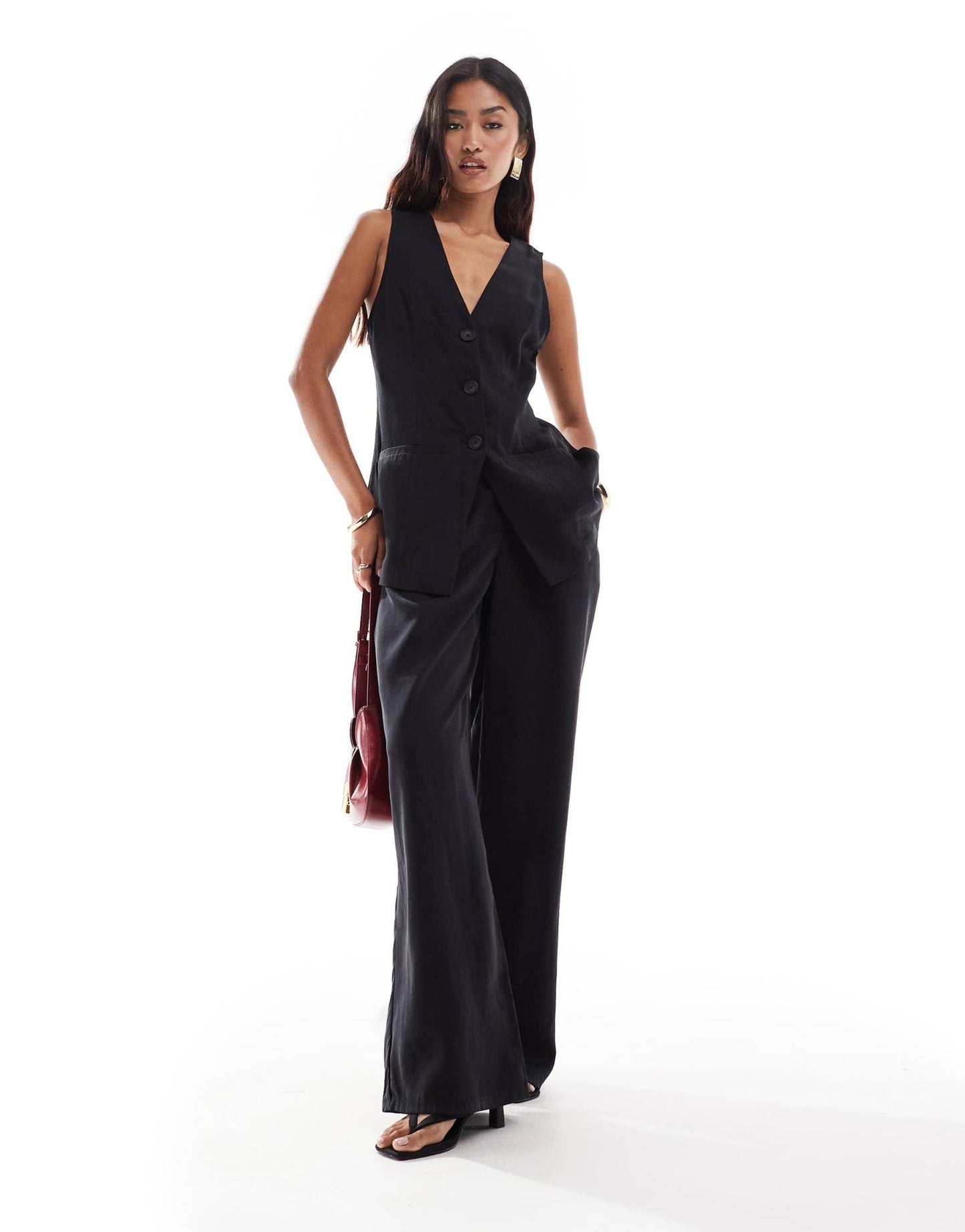 ASOS DESIGN longline waistcoat co - ord in washed black - ASOS Sample Sale EU Store