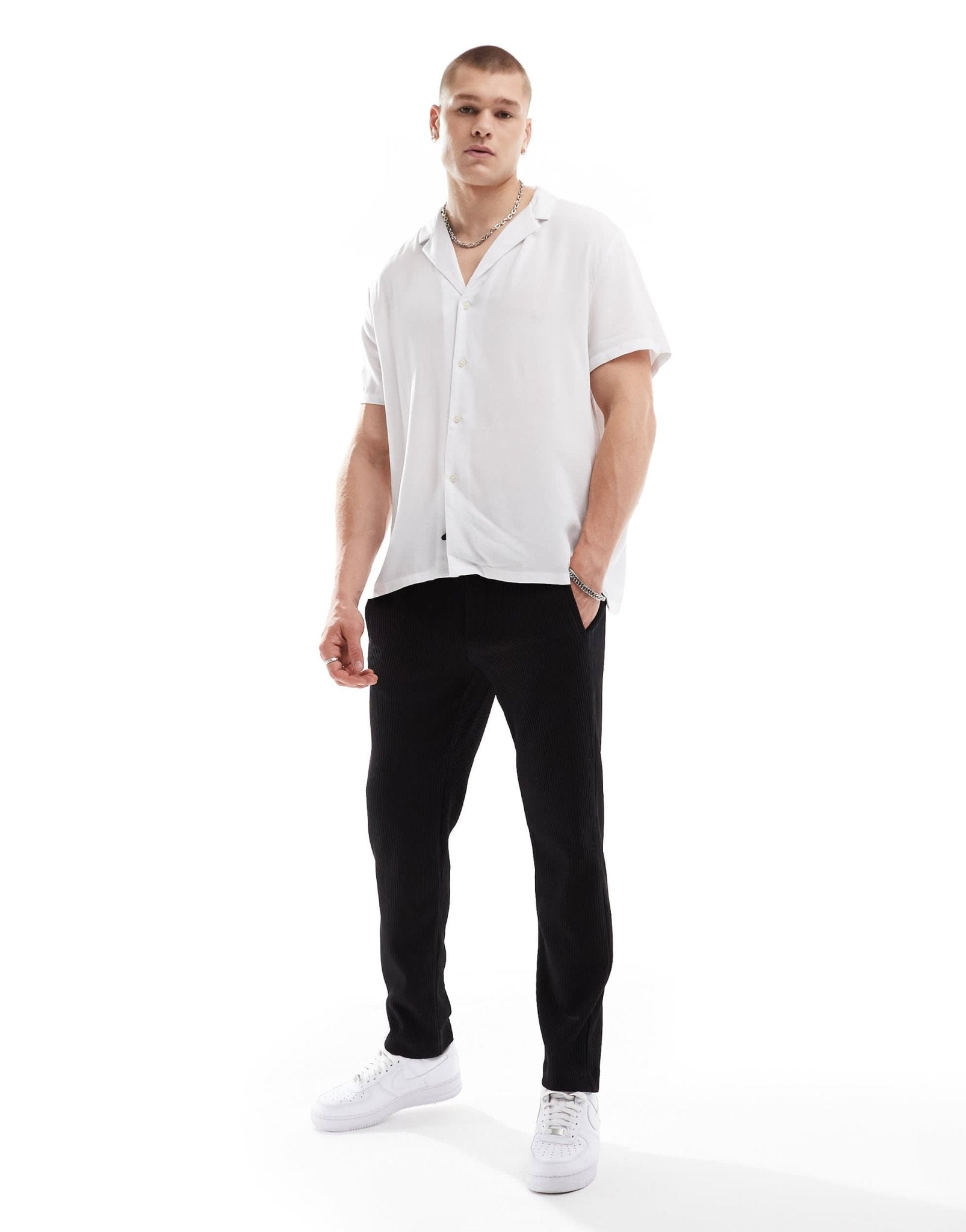ASOS DESIGN loose fit viscose shirt with low revere collar in white - ASOS Sample Sale EU Store