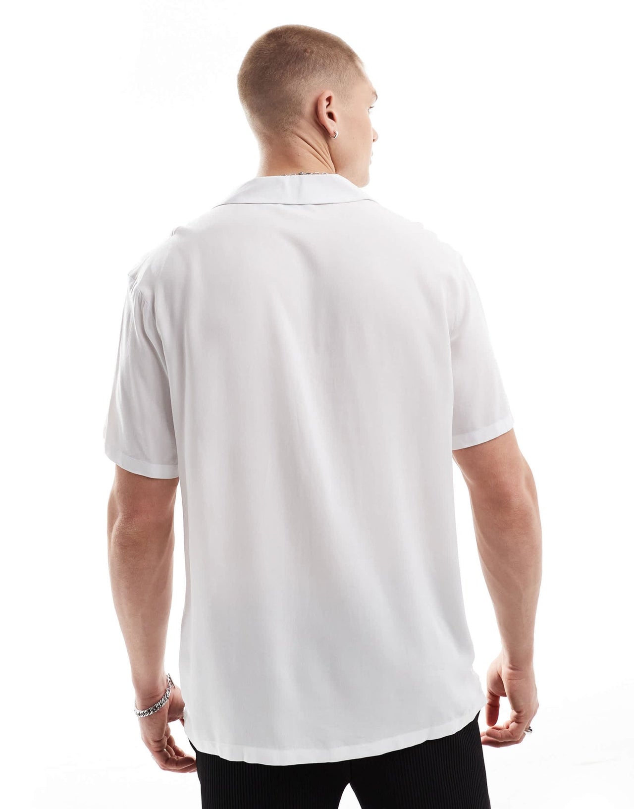 ASOS DESIGN loose fit viscose shirt with low revere collar in white - ASOS Sample Sale EU Store