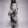ASOS DESIGN low back floral mesh maxi dress with angel sleeves in green abstract print