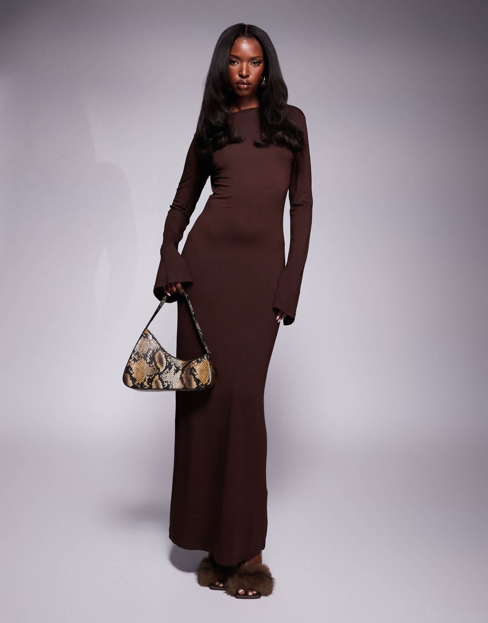 ASOS DESIGN low back maxi dress with angel sleeves in chocolate - ASOS Sample Sale EU Store
