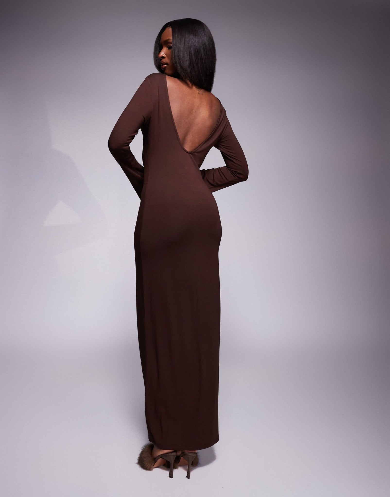 ASOS DESIGN low back maxi dress with angel sleeves in chocolate - ASOS Sample Sale EU Store