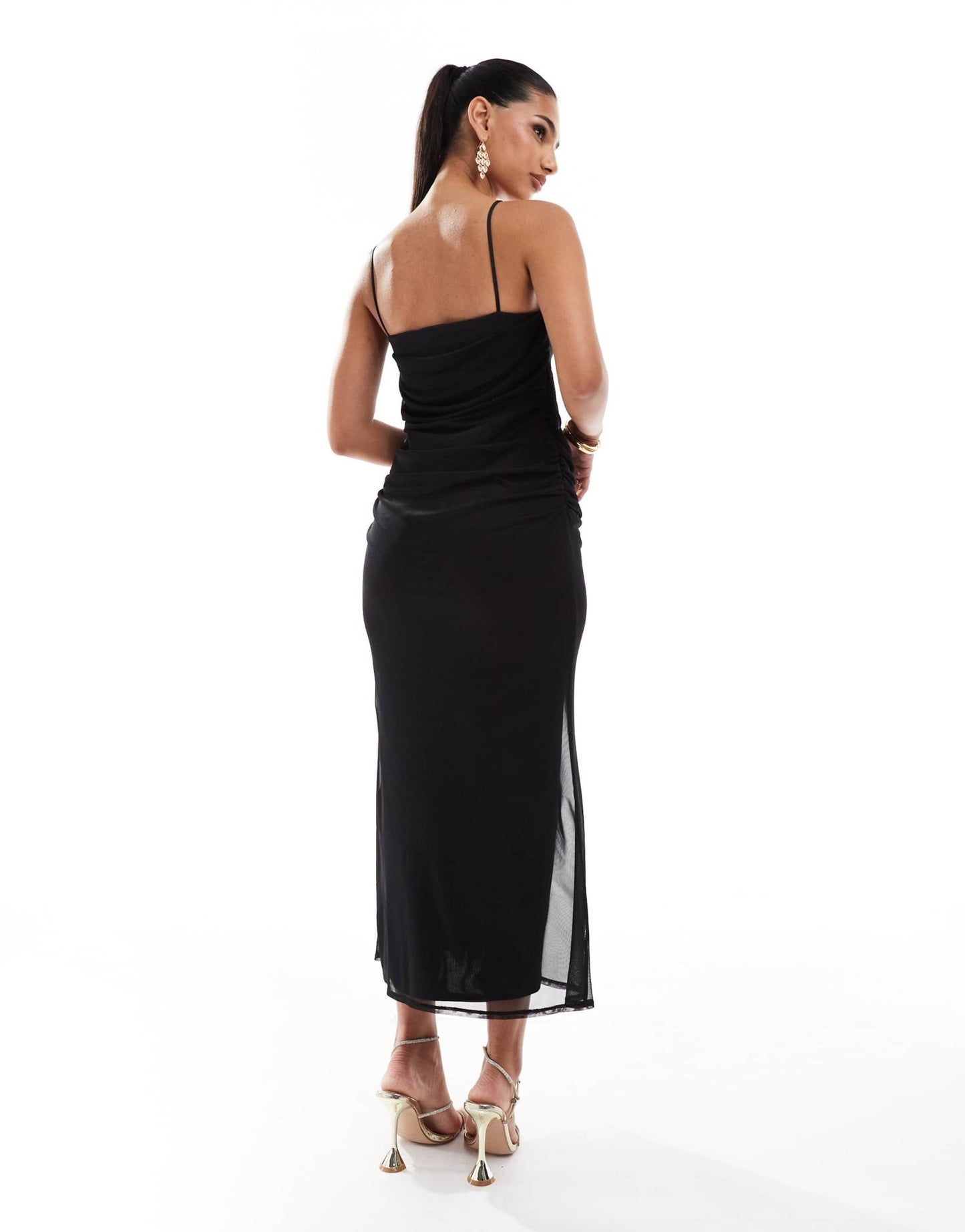 ASOS DESIGN manipulated mesh overlay midi dress with cami straps in black - ASOS Sample Sale EU Store