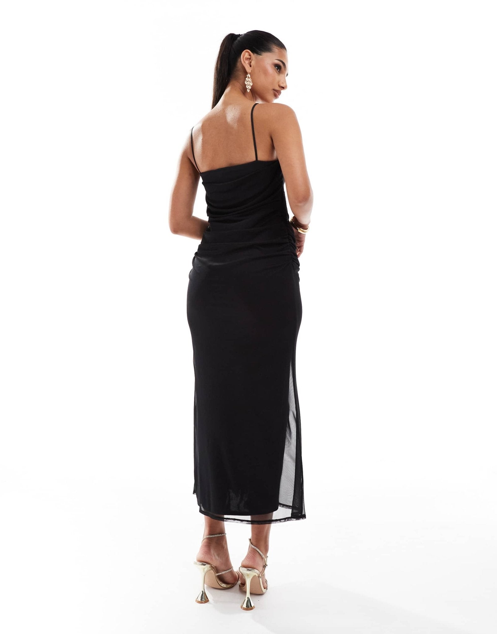 ASOS DESIGN manipulated mesh overlay midi dress with cami straps in black - ASOS Sample Sale EU Store