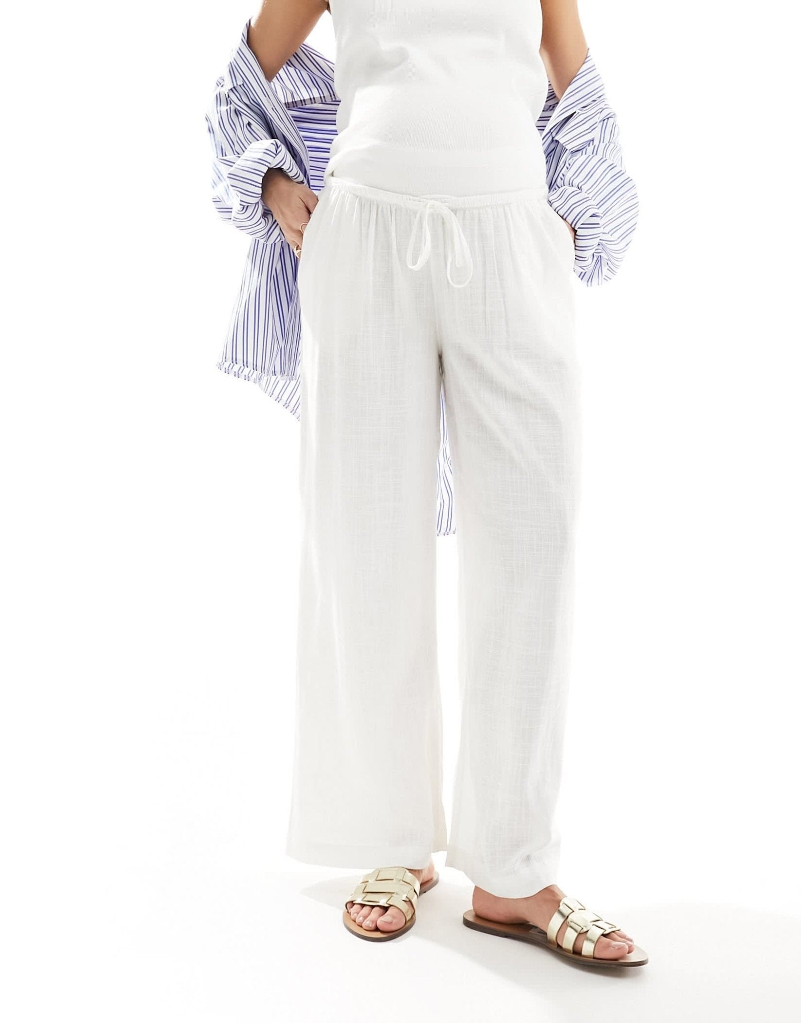 ASOS DESIGN Maternity wide leg pull on trouser with linen in white - ASOS Sample Sale EU Store