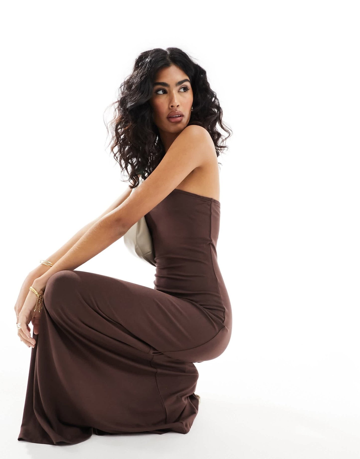 ASOS DESIGN maxi dress bandeau with full hem in brown - BROWN - ASOS Sample Sale EU Store