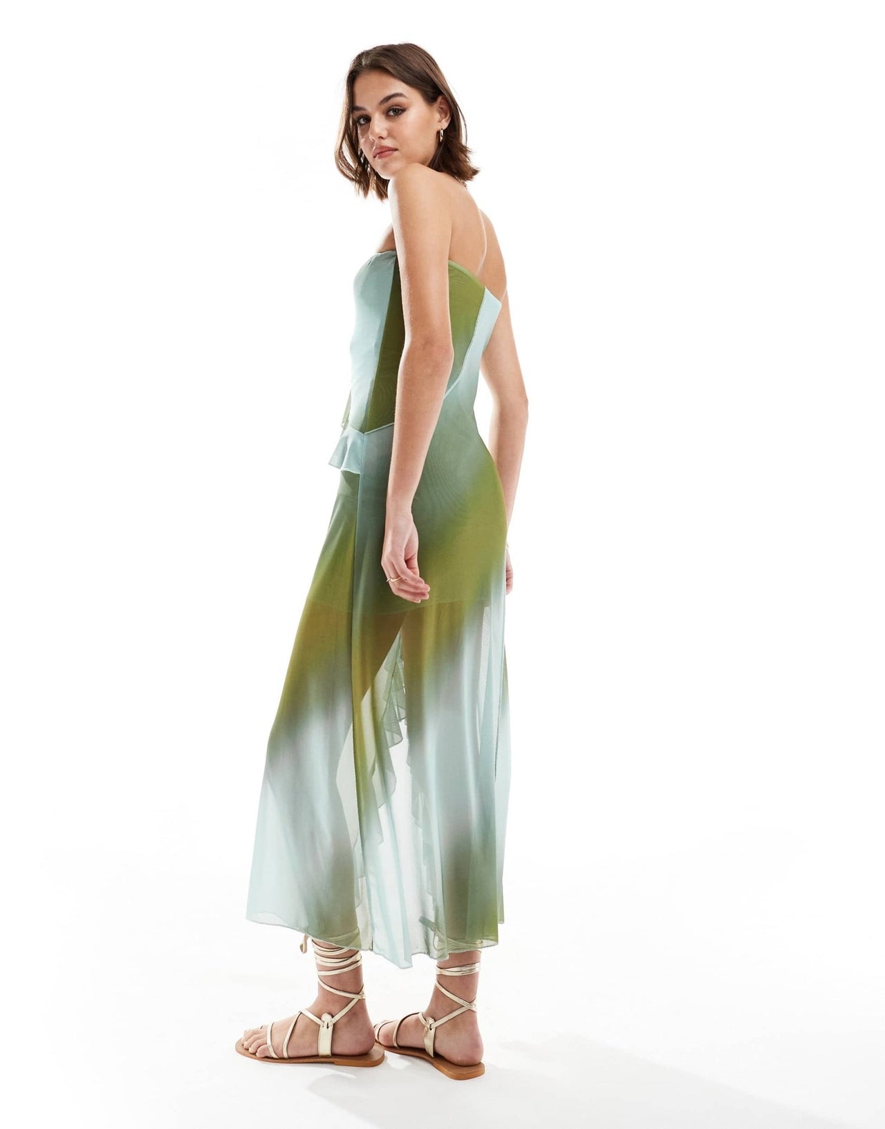 ASOS DESIGN mesh bandeau midi dress with frill detail in ombre print - ASOS Sample Sale EU Store