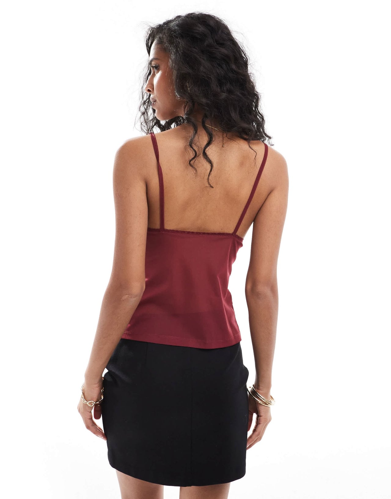 ASOS DESIGN mesh cami top with lace detail in burgundy - ASOS Sample Sale EU Store