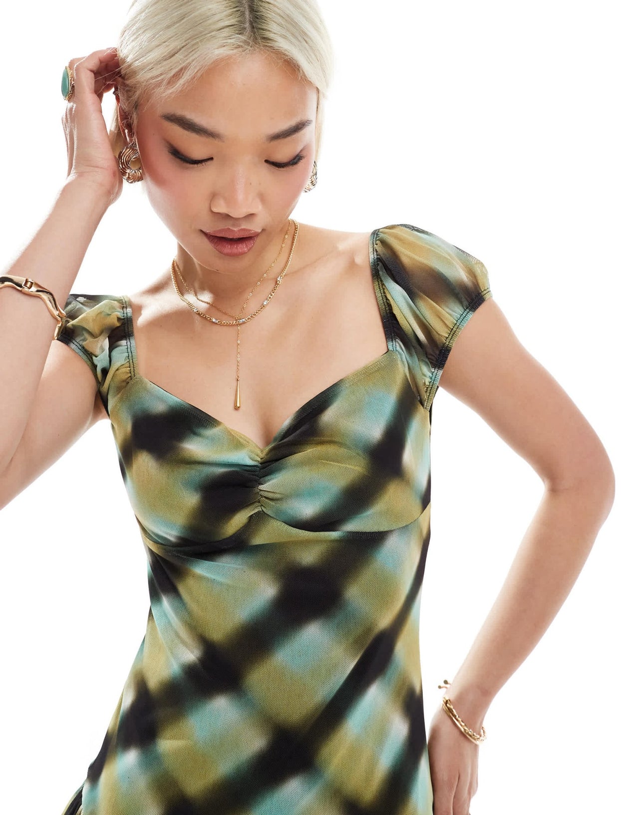 ASOS DESIGN mesh cap sleeve ruffle skirt mini dress in check print - ASOS Sample Sale EU Store