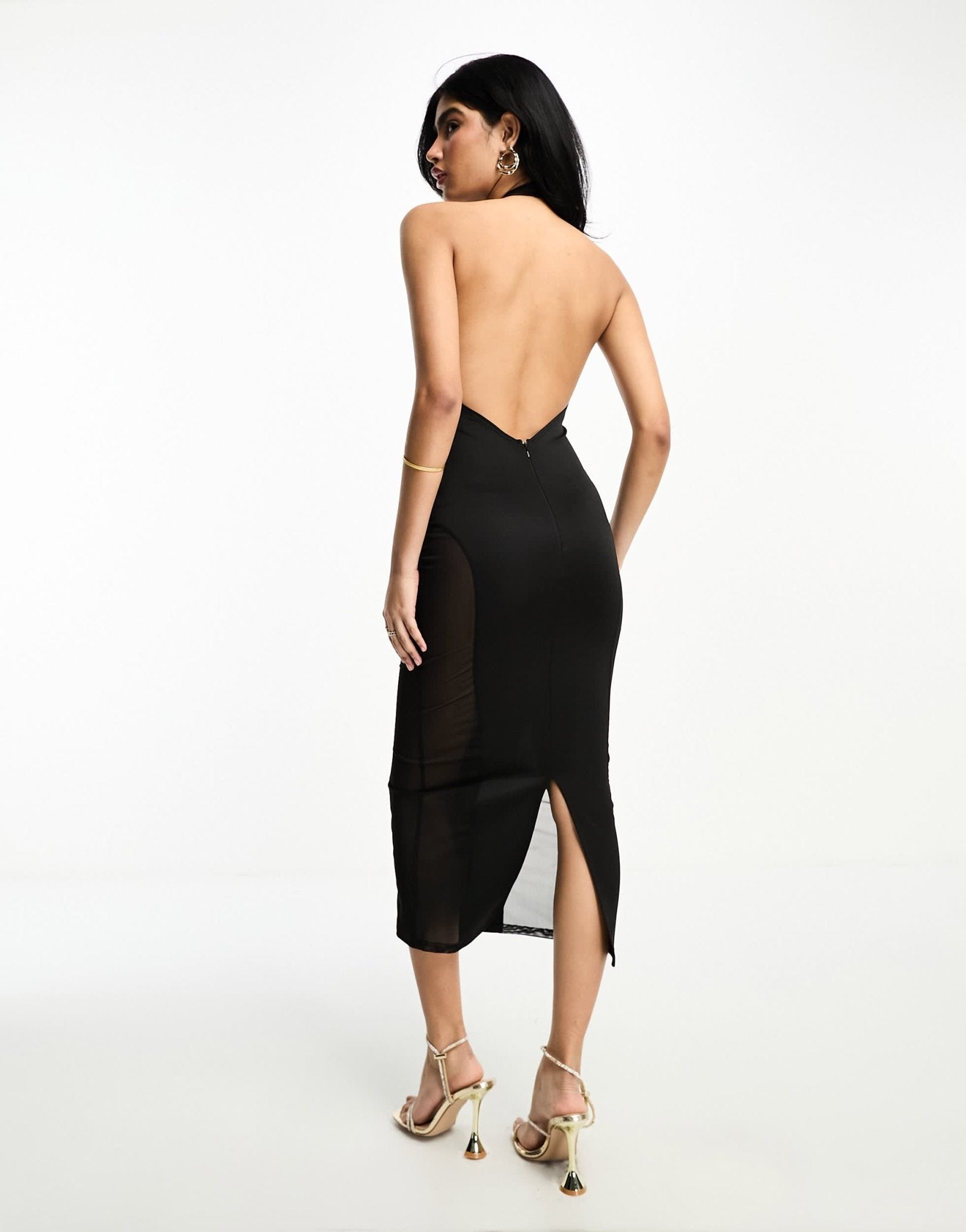 ASOS DESIGN mesh halter bodycon midi dress in black - ASOS Sample Sale EU Store