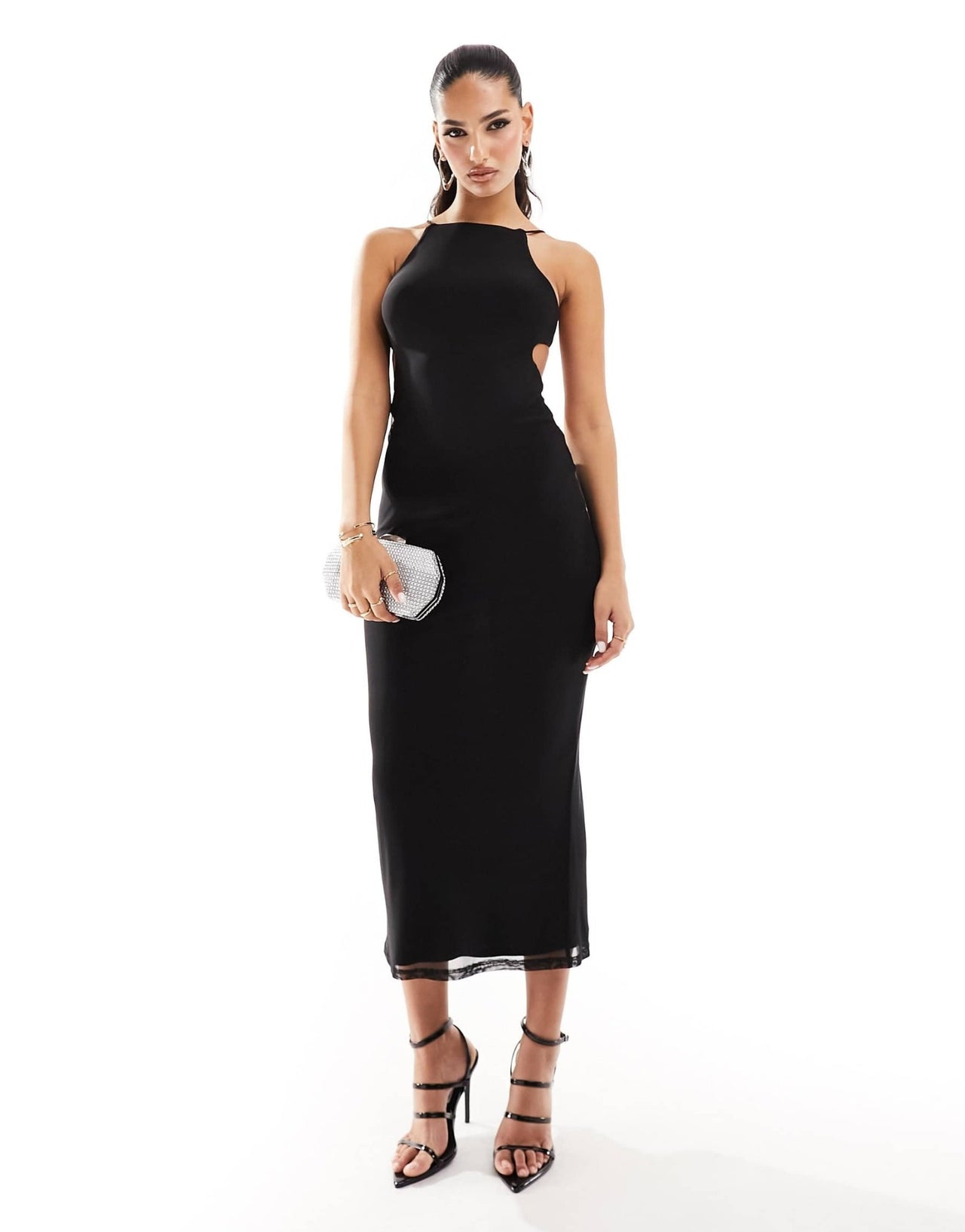ASOS DESIGN mesh halter maxi dress with extreme cut out back detail in black - ASOS Sample Sale EU Store