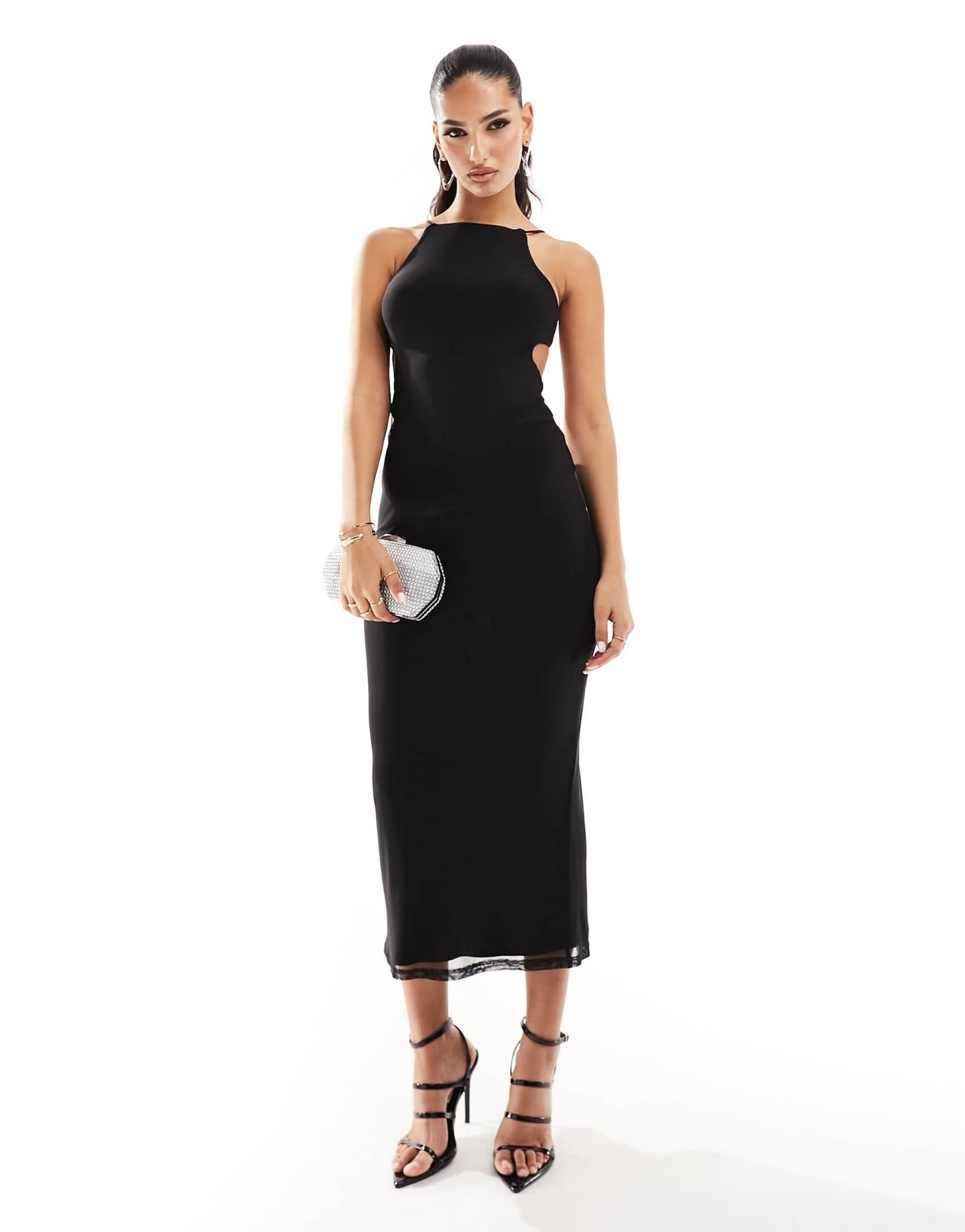 ASOS DESIGN mesh halter maxi dress with extreme cut out back detail in black - ASOS Sample Sale EU Store