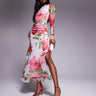 ASOS DESIGN mesh long sleeve frill detail a line maxi dress in pink floral print