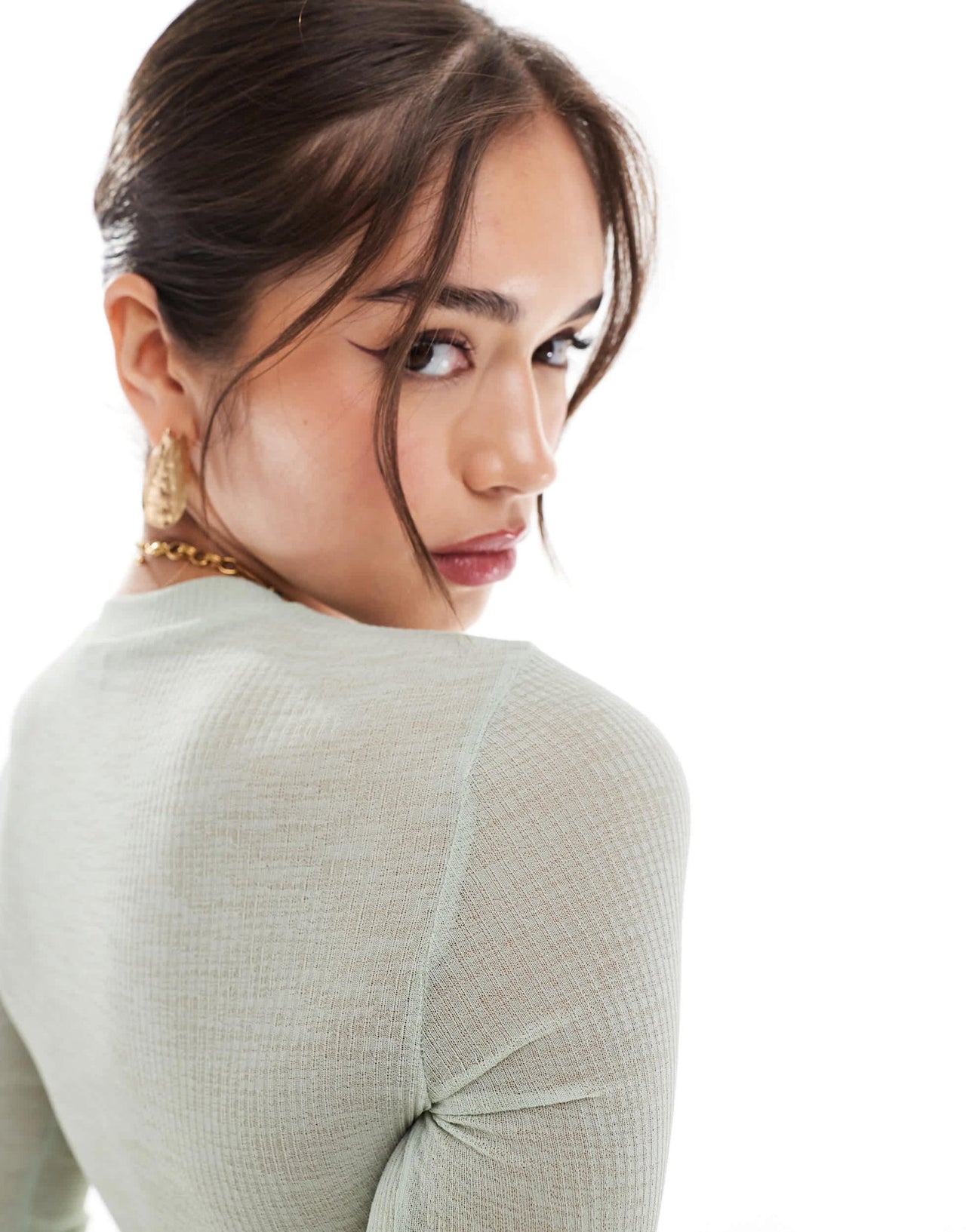ASOS DESIGN mesh ribbed crew neck base layer top in sage - ASOS Sample Sale EU Store