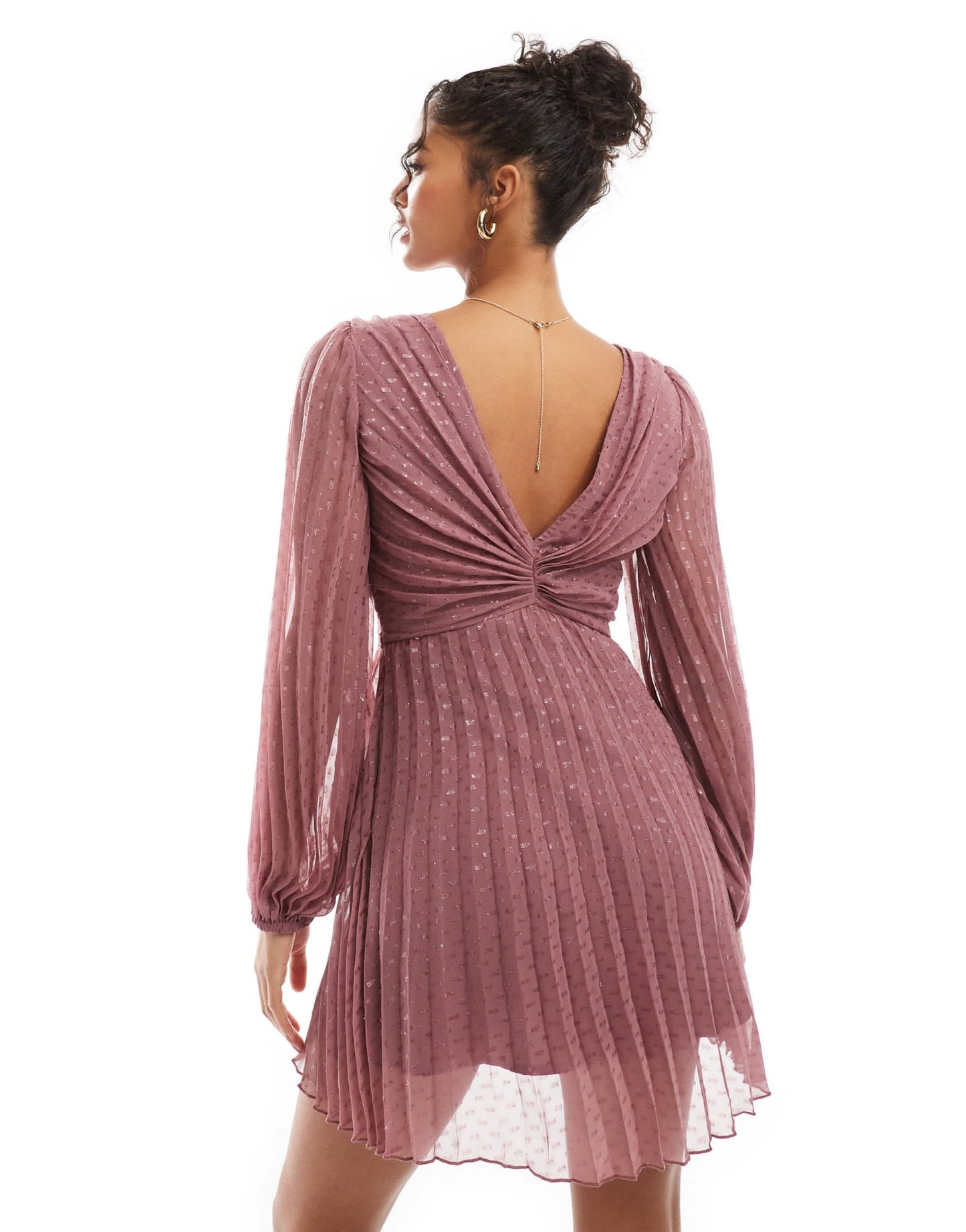 ASOS DESIGN metallic dobby pleat wrap skirt mini dress in dusky rose - ASOS Sample Sale EU Store