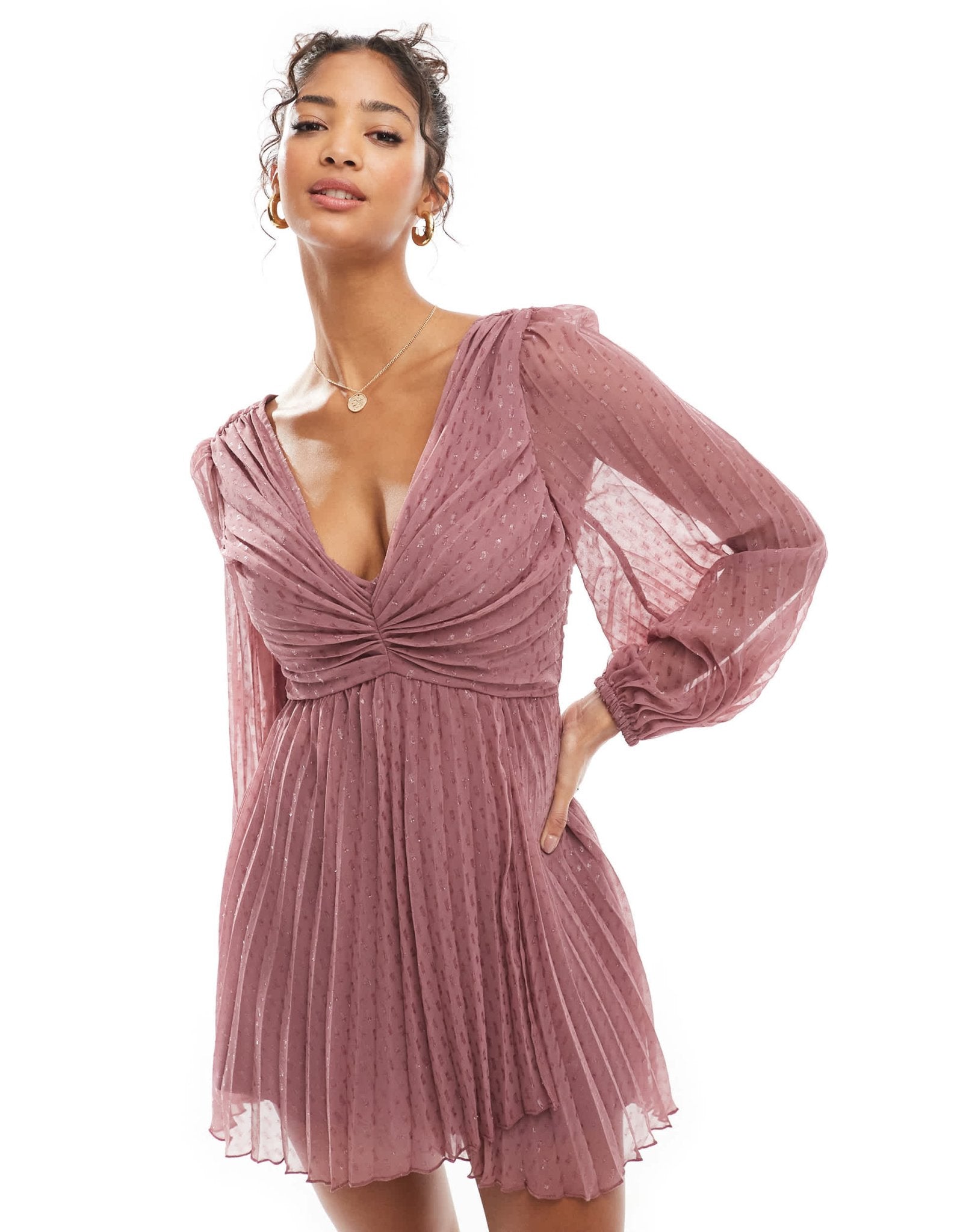 ASOS DESIGN metallic dobby pleat wrap skirt mini dress in dusky rose - ASOS Sample Sale EU Store