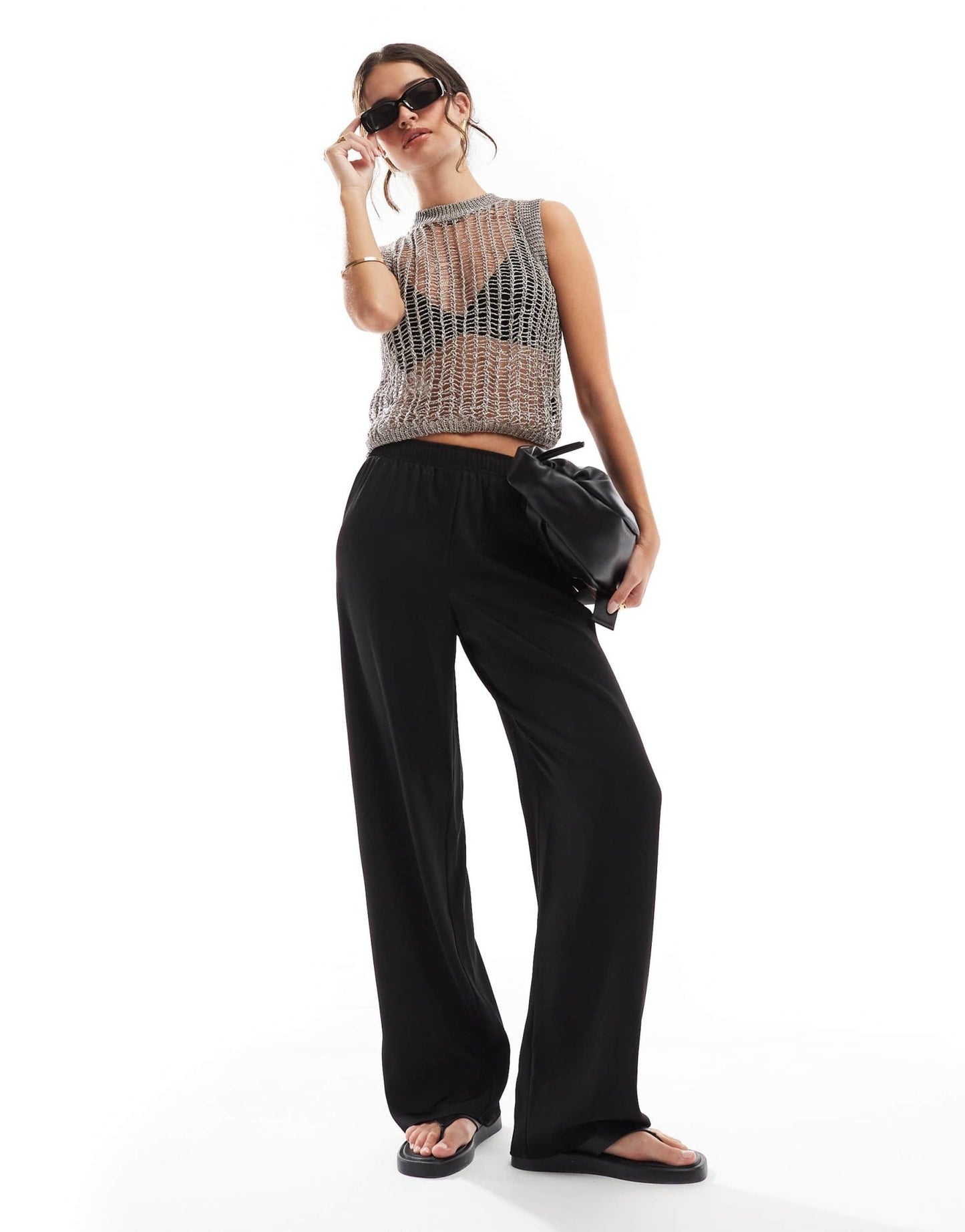 ASOS DESIGN metallic open stitch knitted vest top in silver - ASOS Sample Sale EU Store